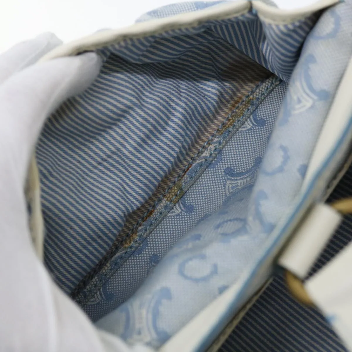 CELINE C Macadam Canvas Boogie Hand Bag Light Blue Auth bs12768