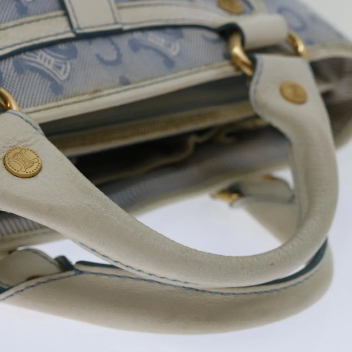 CELINE C Macadam Canvas Boogie Hand Bag Light Blue Auth bs12768