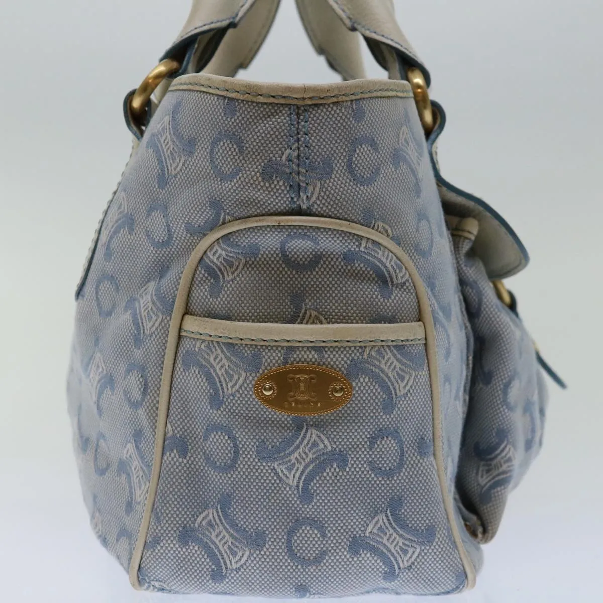 CELINE C Macadam Canvas Boogie Hand Bag Light Blue Auth bs12768