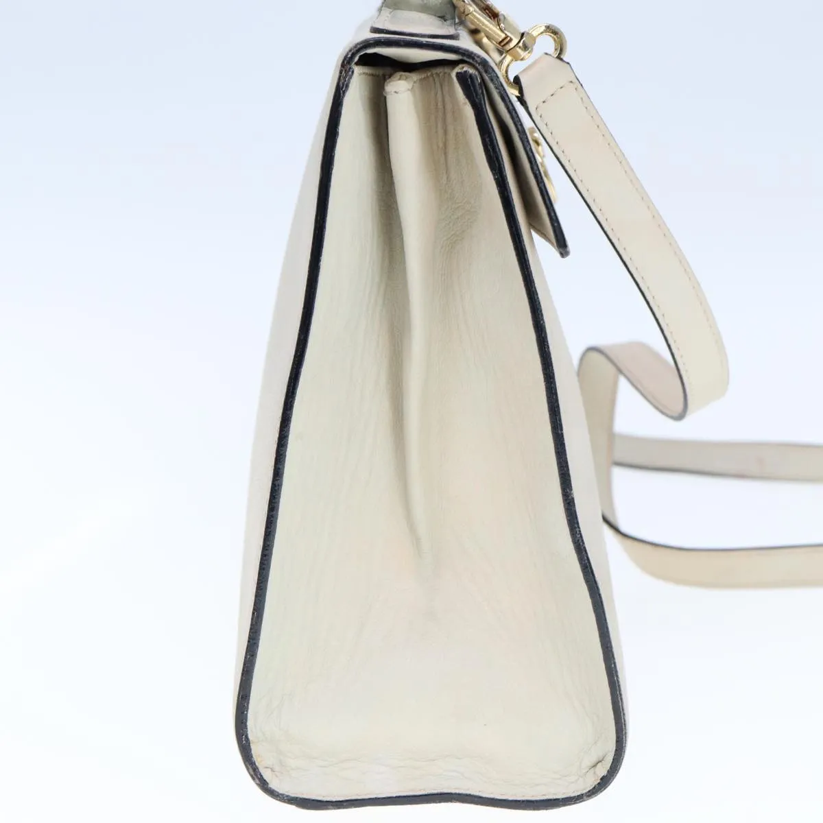CELINE Hand Bag Leather 2way Beige Auth 77329