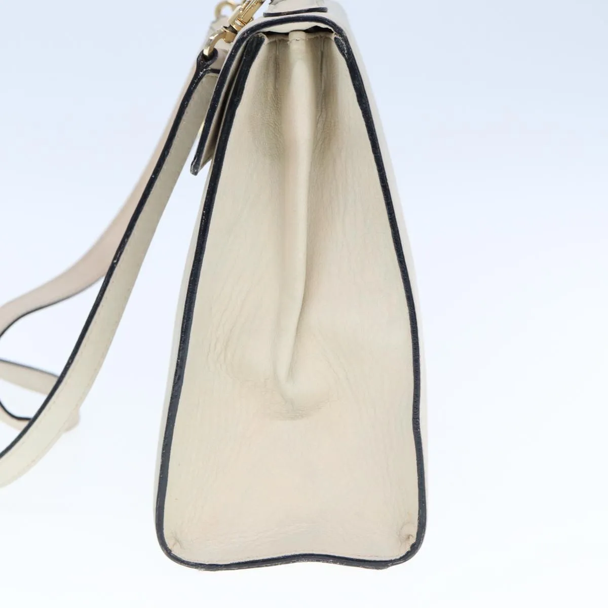 CELINE Hand Bag Leather 2way Beige Auth 77329