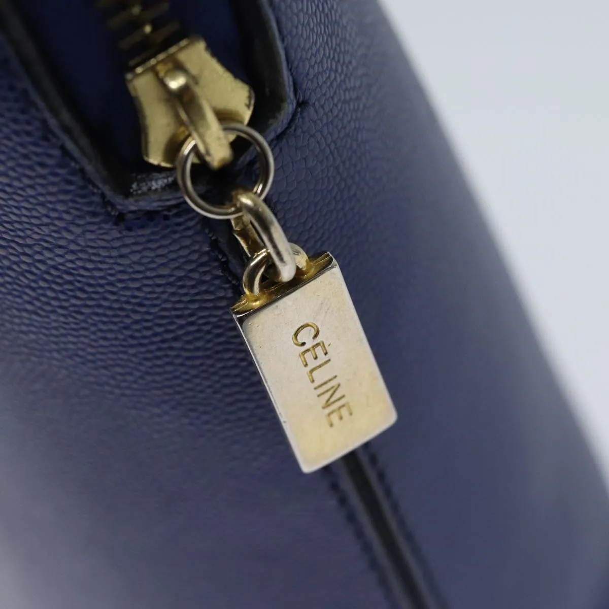 CELINE Hand Bag Leather Blue Auth bs13304