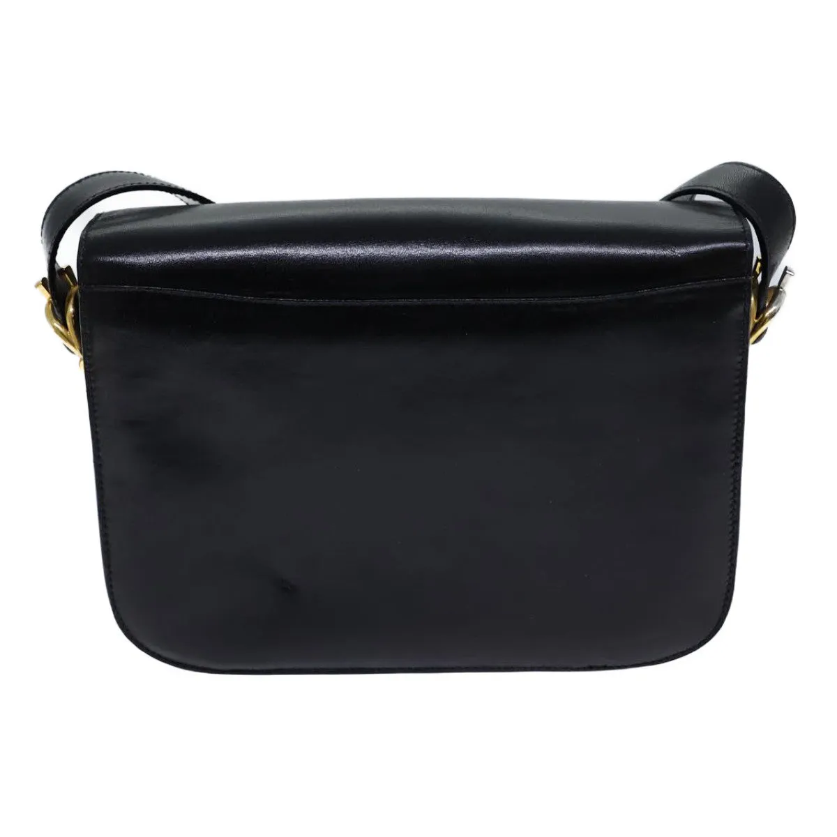 CELINE Horse Carriage Shoulder Bag Leather Black Auth bs13870