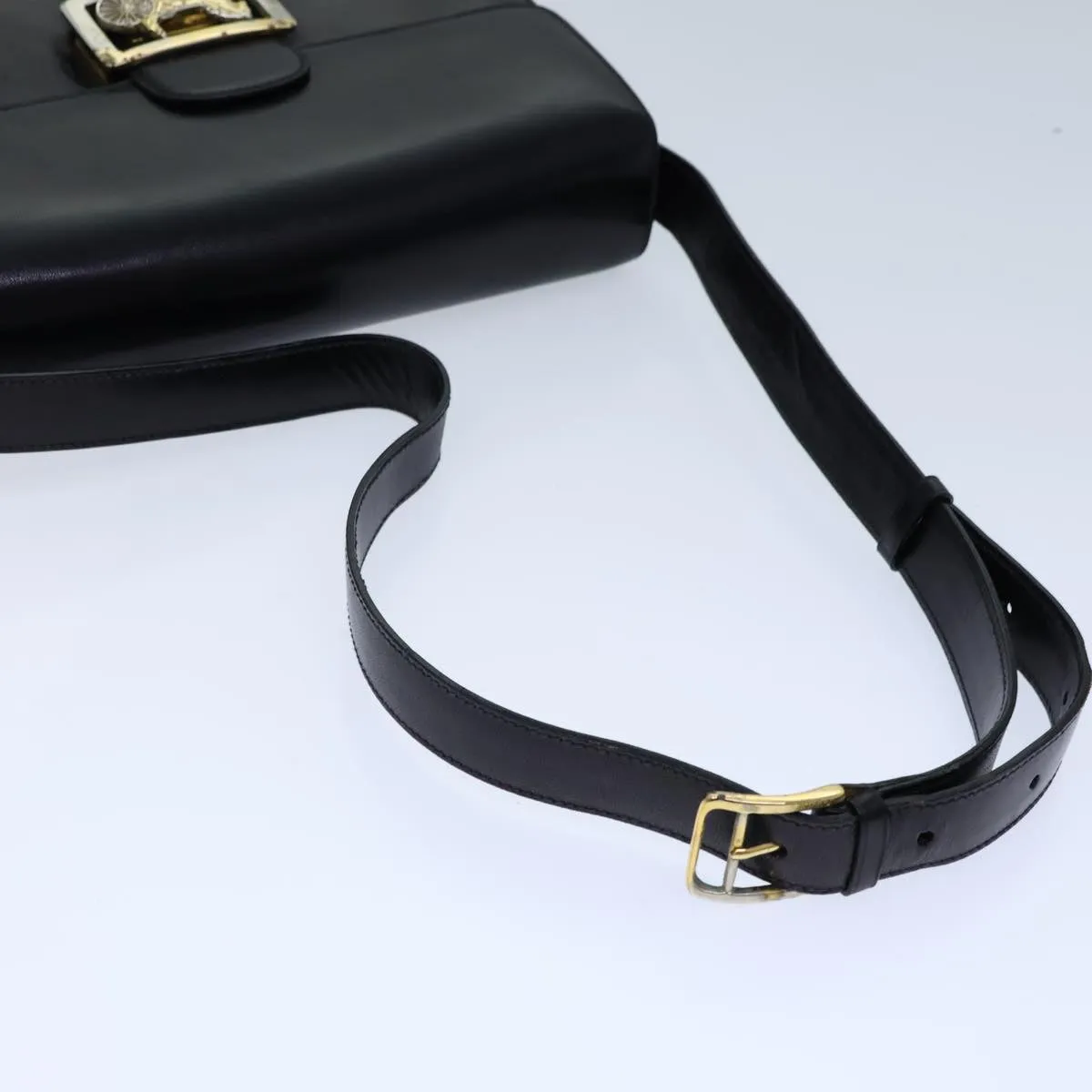 CELINE Horse Carriage Shoulder Bag Leather Black Auth bs13870