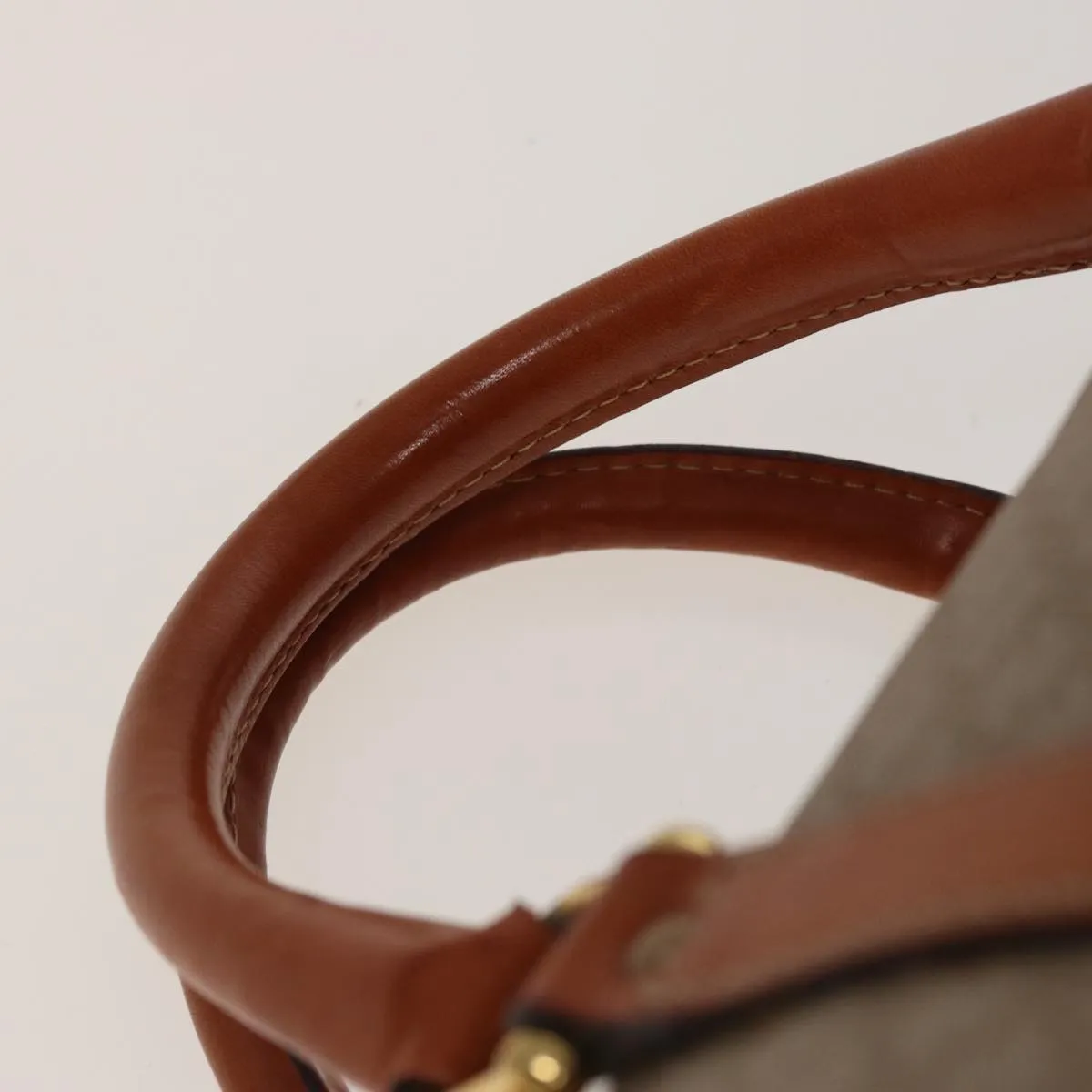 CELINE Macadam Canvas Boston Bag Beige Auth 77712