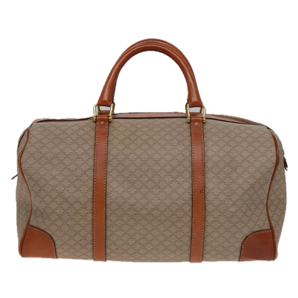 CELINE Macadam Canvas Boston Bag Beige Auth 77712