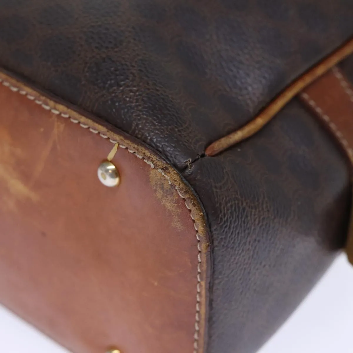 CELINE Macadam Canvas Hand Bag PVC Brown Auth bs13996