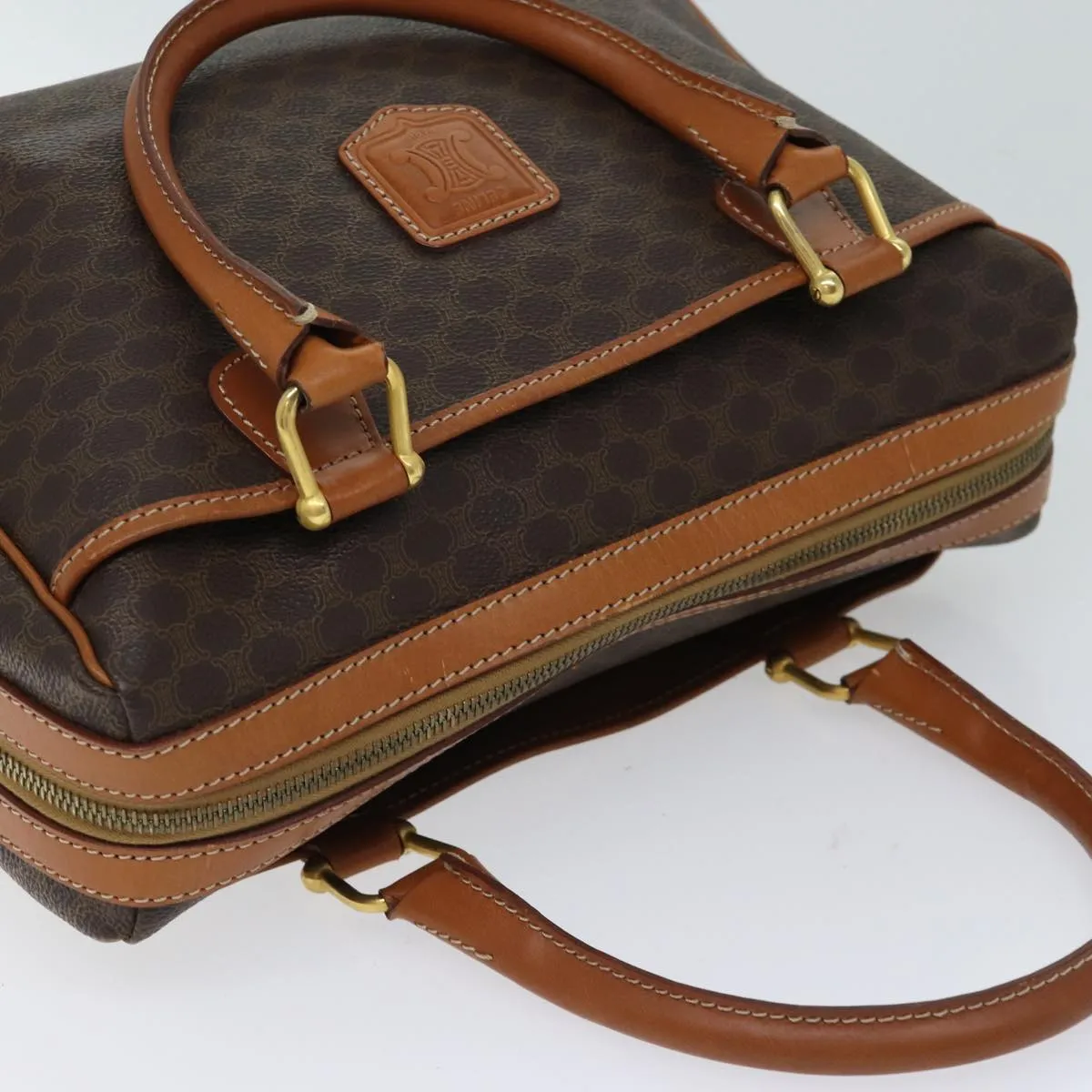CELINE Macadam Canvas Hand Bag PVC Brown Auth fm3343