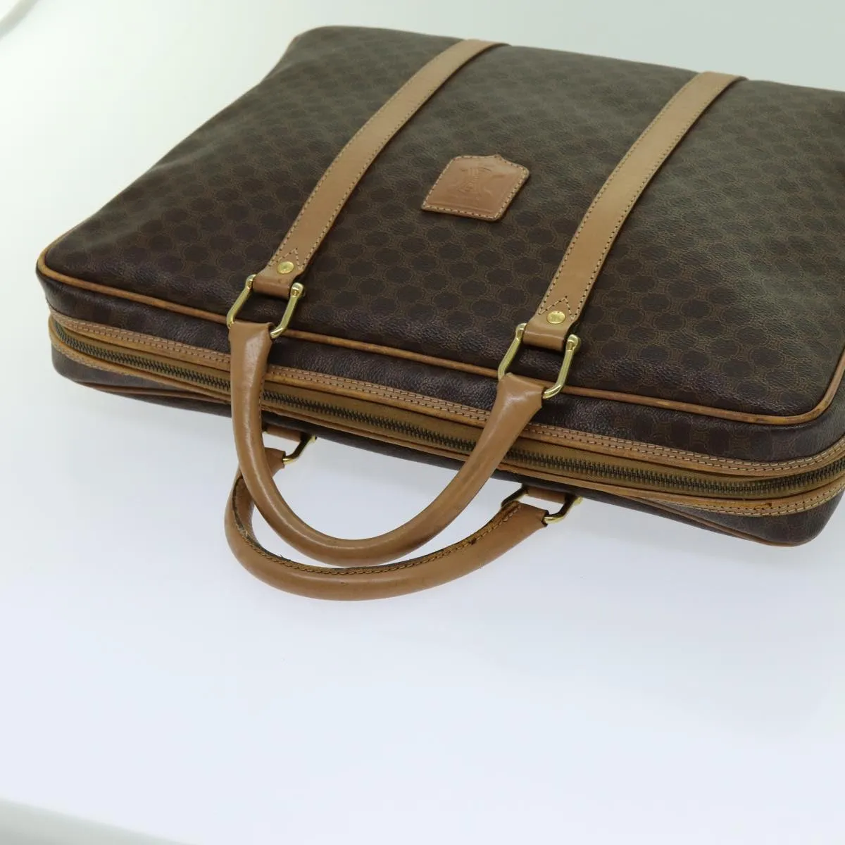 CELINE Macadam Canvas Hand Bag PVC Brown Auth yk11600