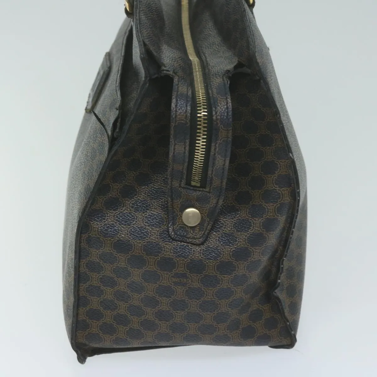 CELINE Macadam Canvas Hand Bag PVC Brown Black Auth 64827