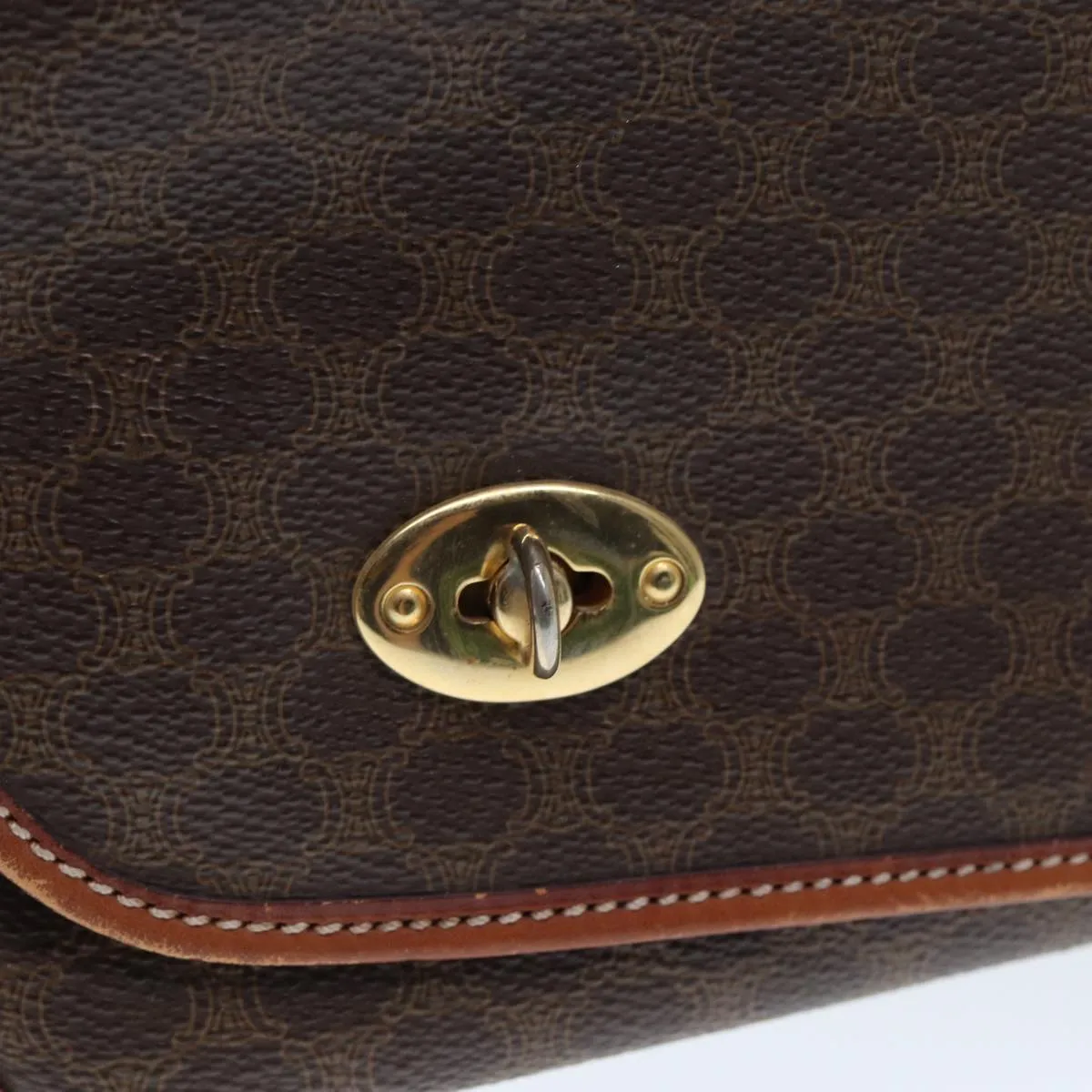 CELINE Macadam Canvas Shoulder Bag PVC Leather Brown Auth 77649