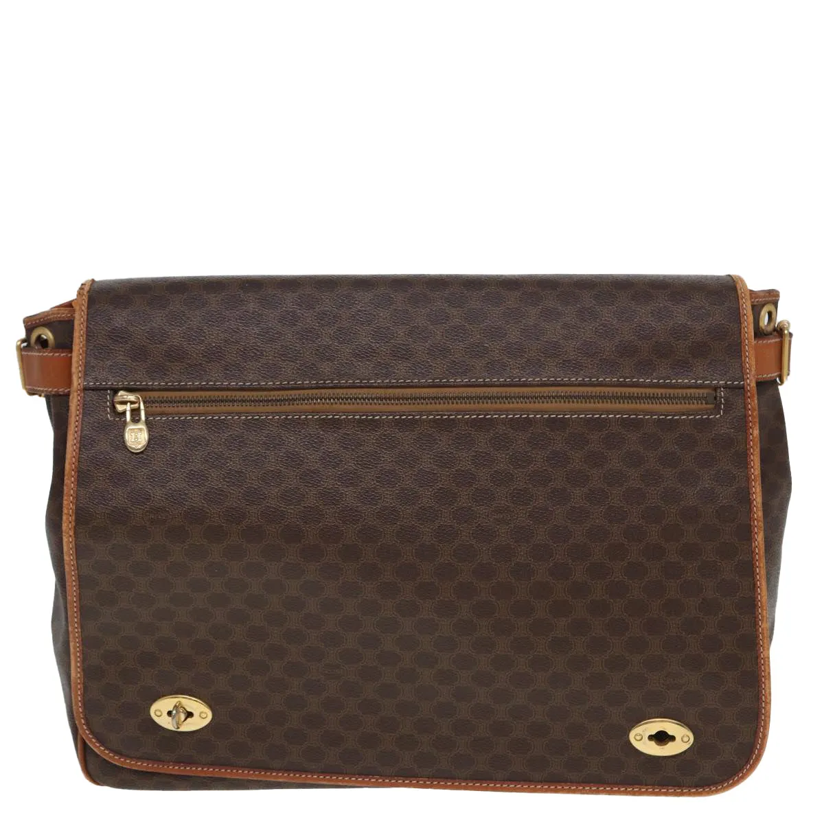 CELINE Macadam Canvas Shoulder Bag PVC Leather Brown Auth 77649