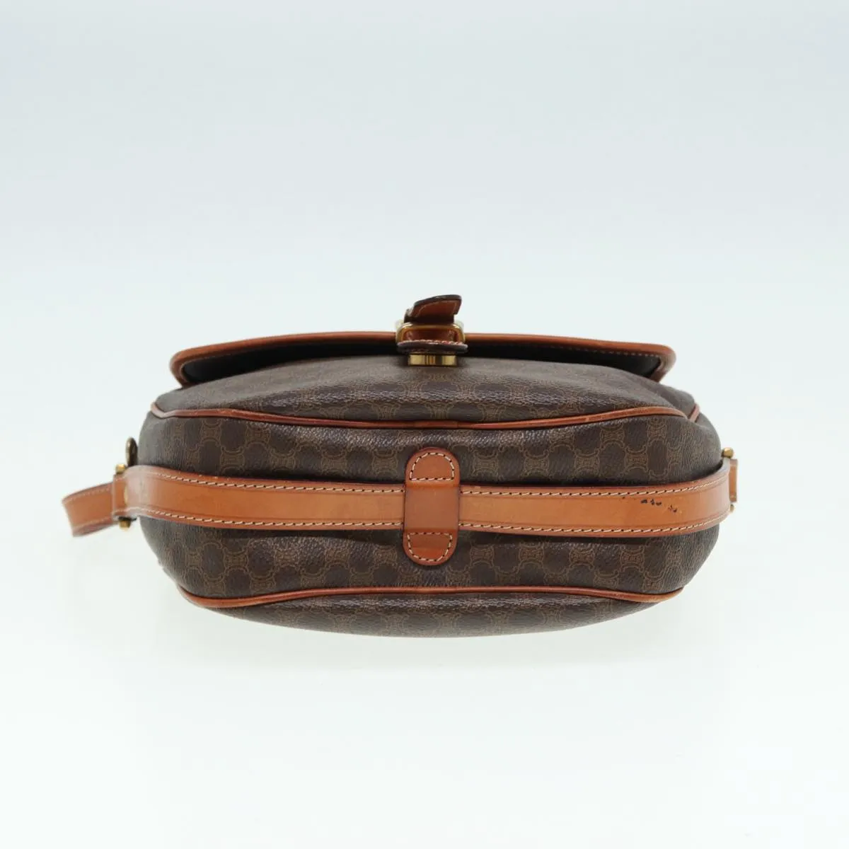 CELINE Macadam Canvas Shoulder Bag PVC Leather Brown Gold Auth ar12392