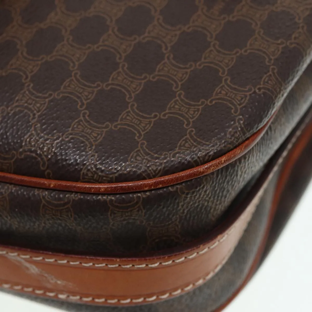 CELINE Macadam Canvas Shoulder Bag PVC Leather Brown Gold Auth ar12392