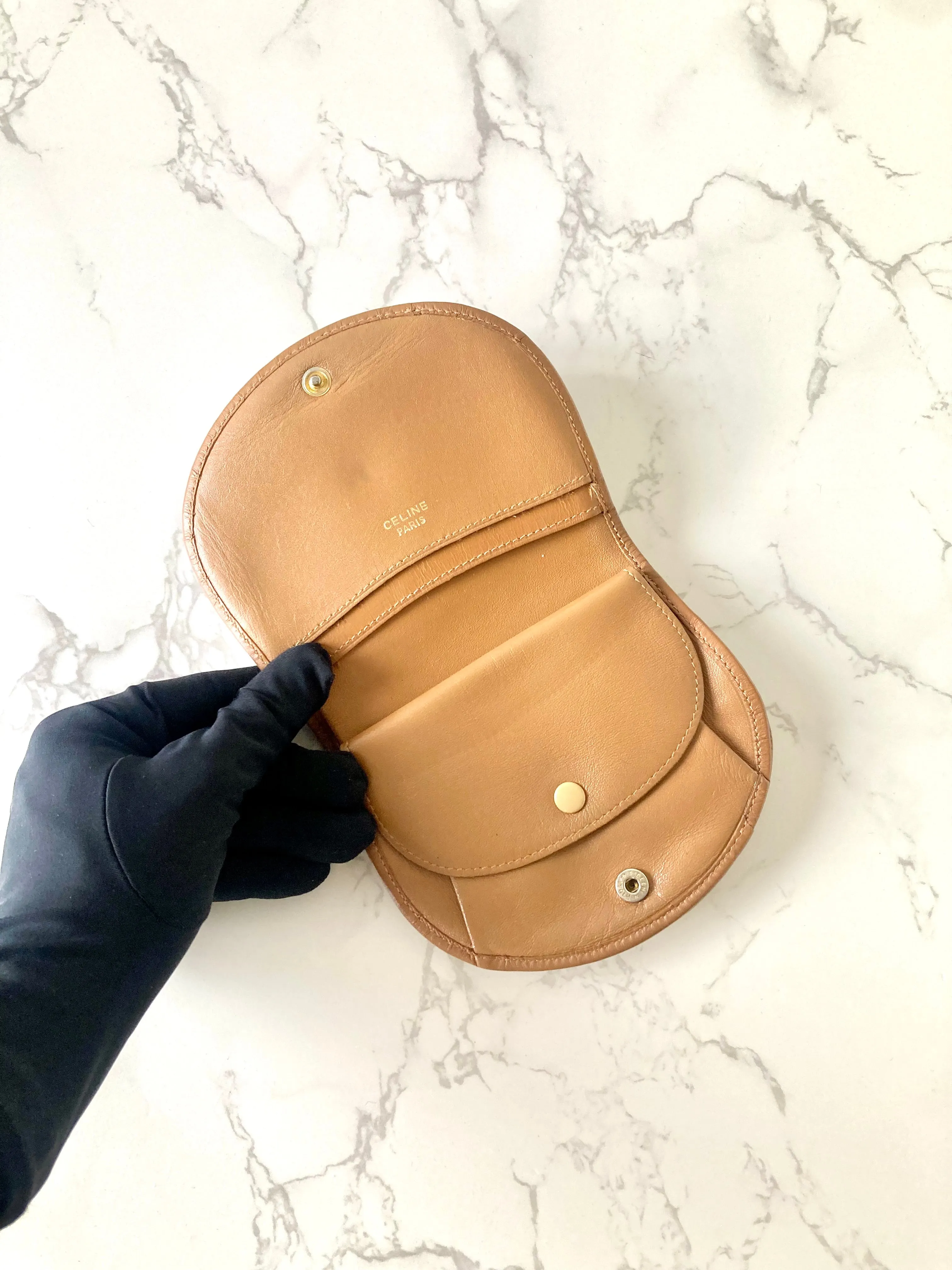 CELINE Rare Shell Shaped Brown Macadam Monogram Compact Wallet