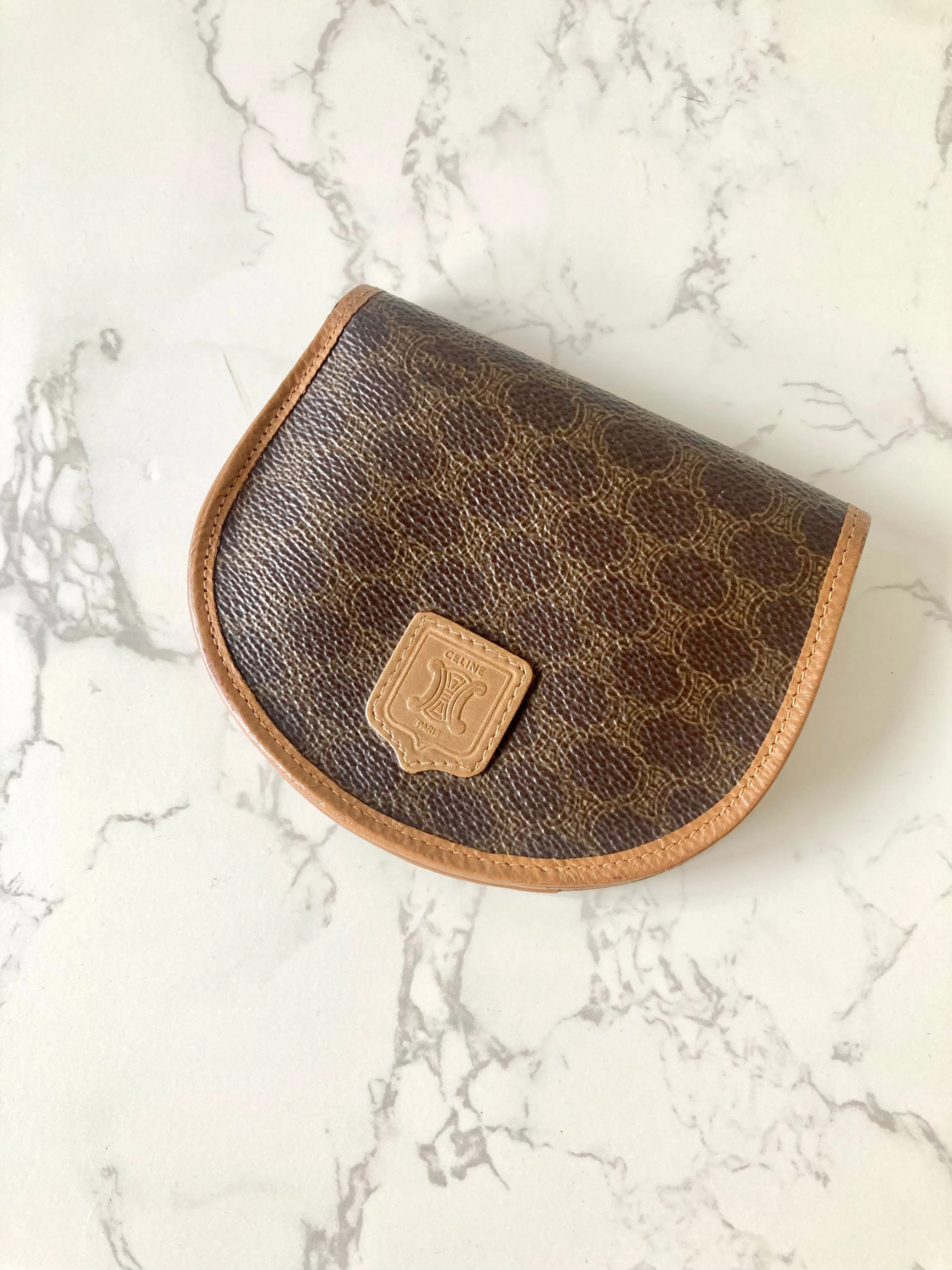 CELINE Rare Shell Shaped Brown Macadam Monogram Compact Wallet