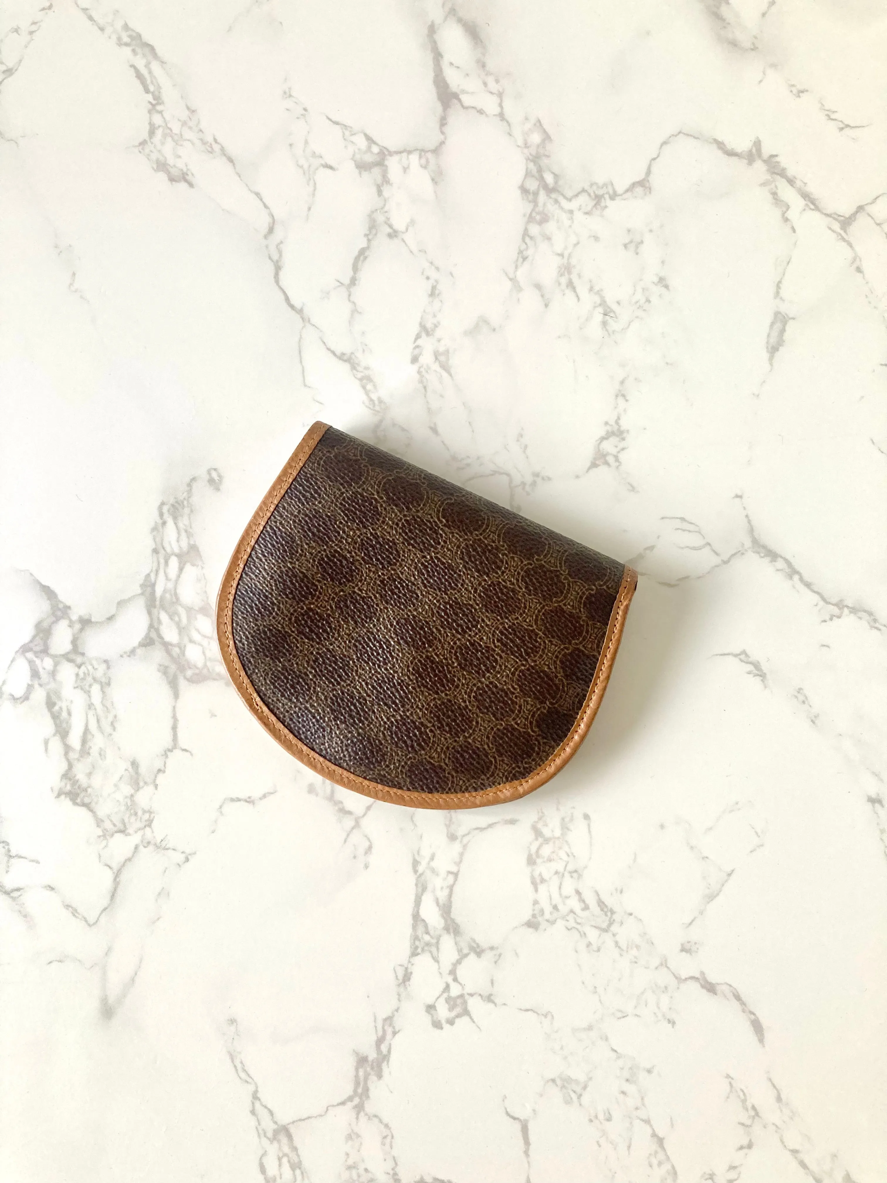 CELINE Rare Shell Shaped Brown Macadam Monogram Compact Wallet