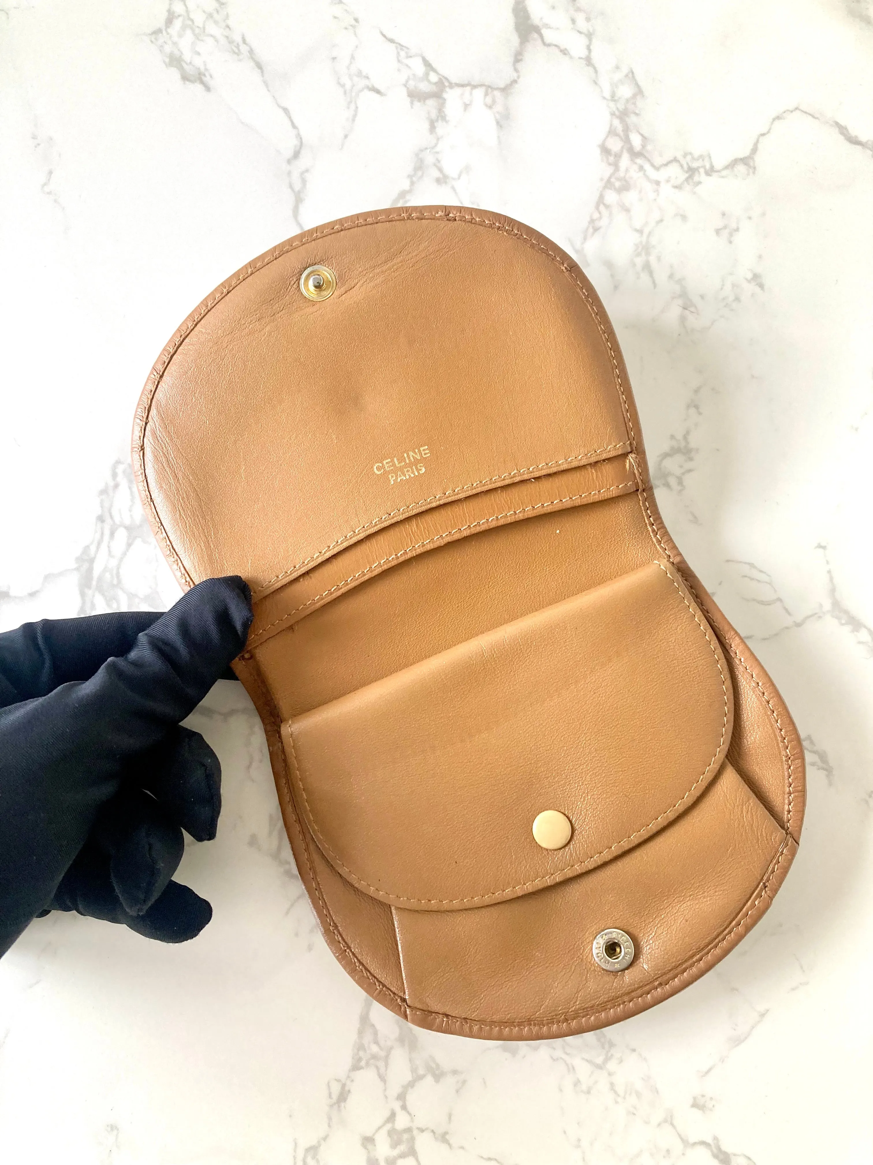 CELINE Rare Shell Shaped Brown Macadam Monogram Compact Wallet
