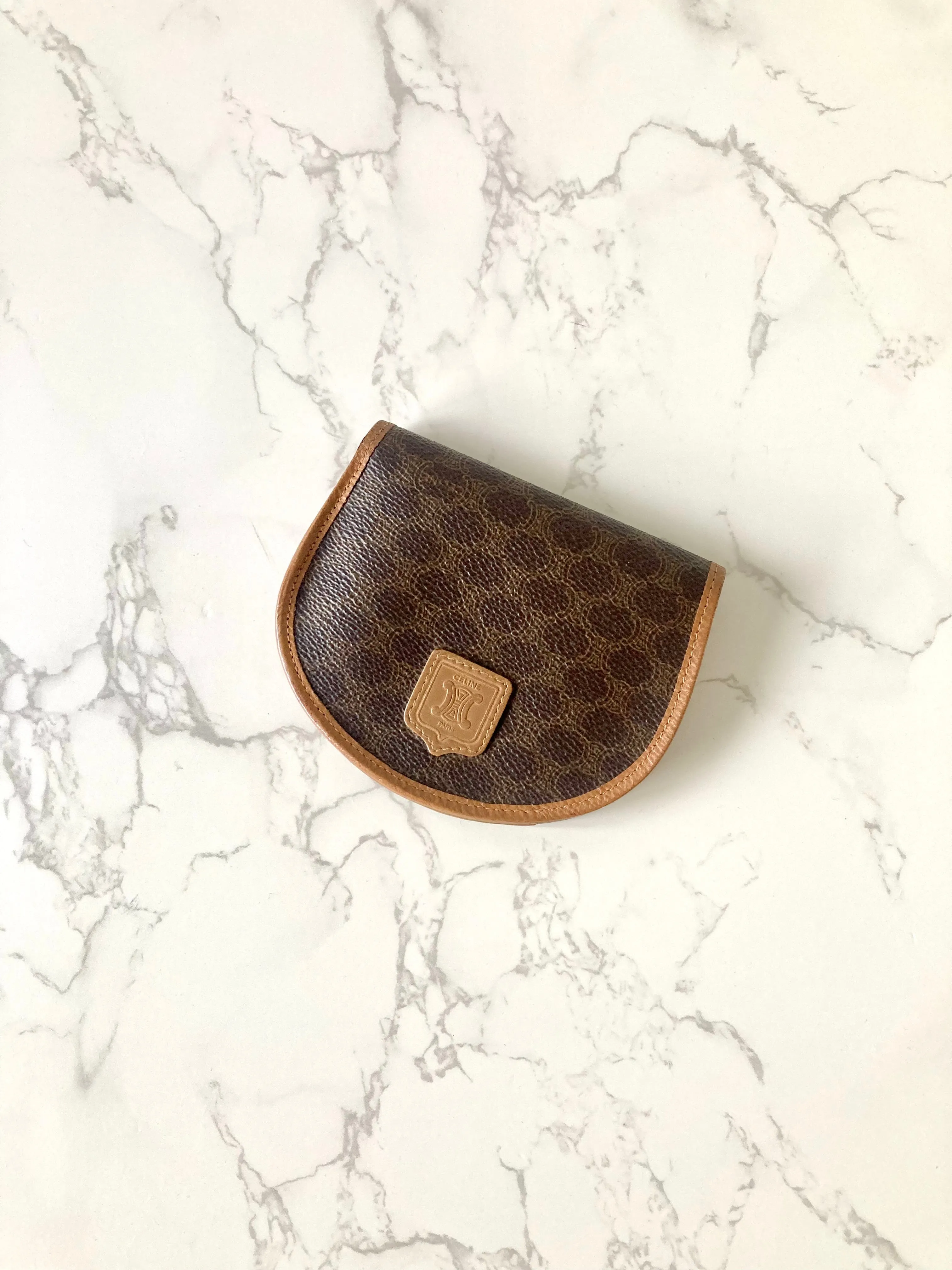 CELINE Rare Shell Shaped Brown Macadam Monogram Compact Wallet
