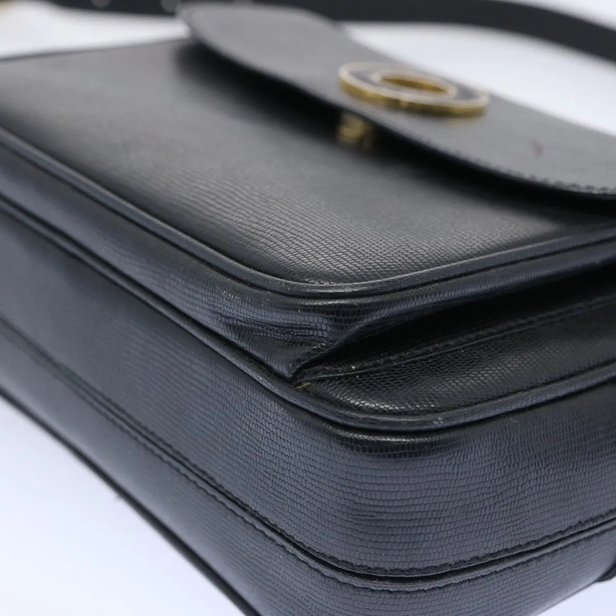 CELINE Shoulder Bag Leather Black Auth ep3112