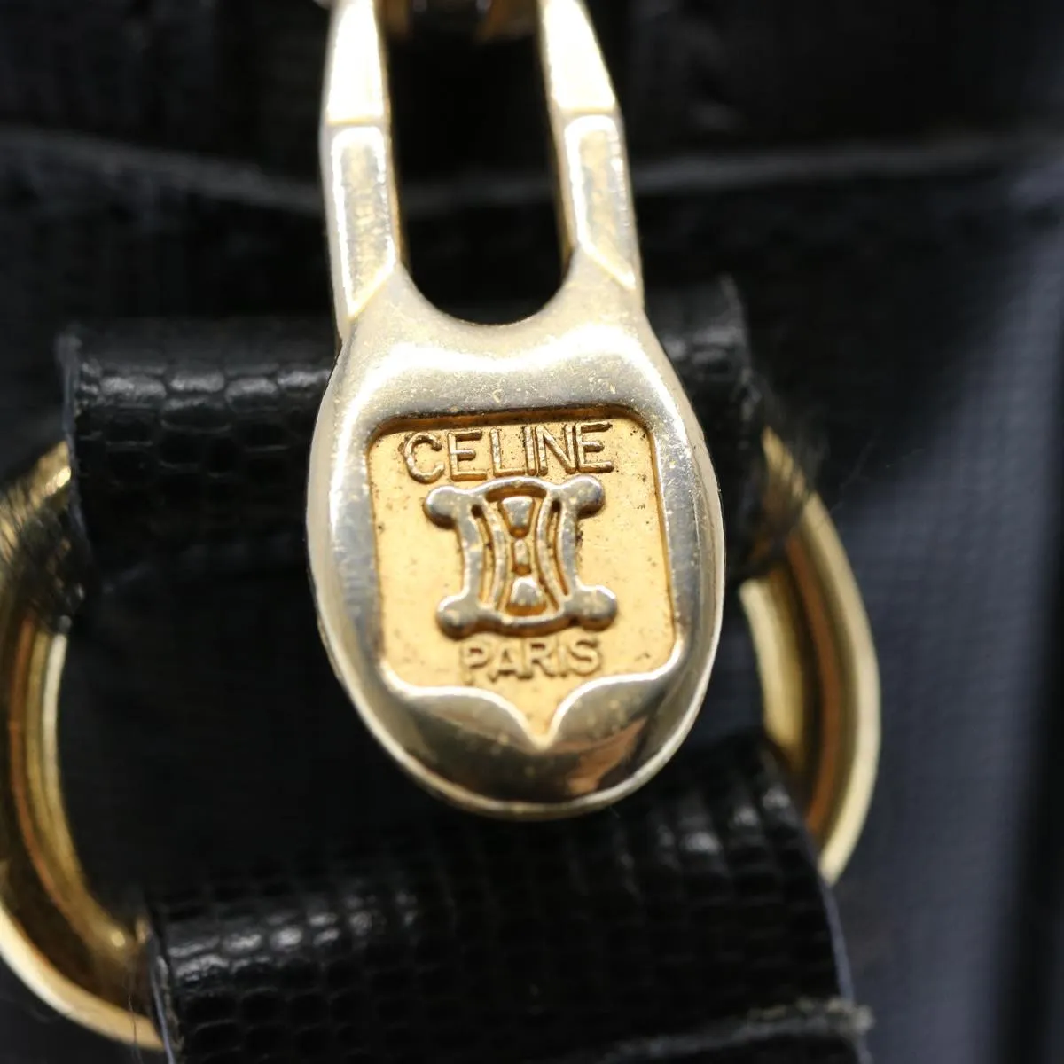 CELINE Shoulder Bag Leather Black Auth ep3112