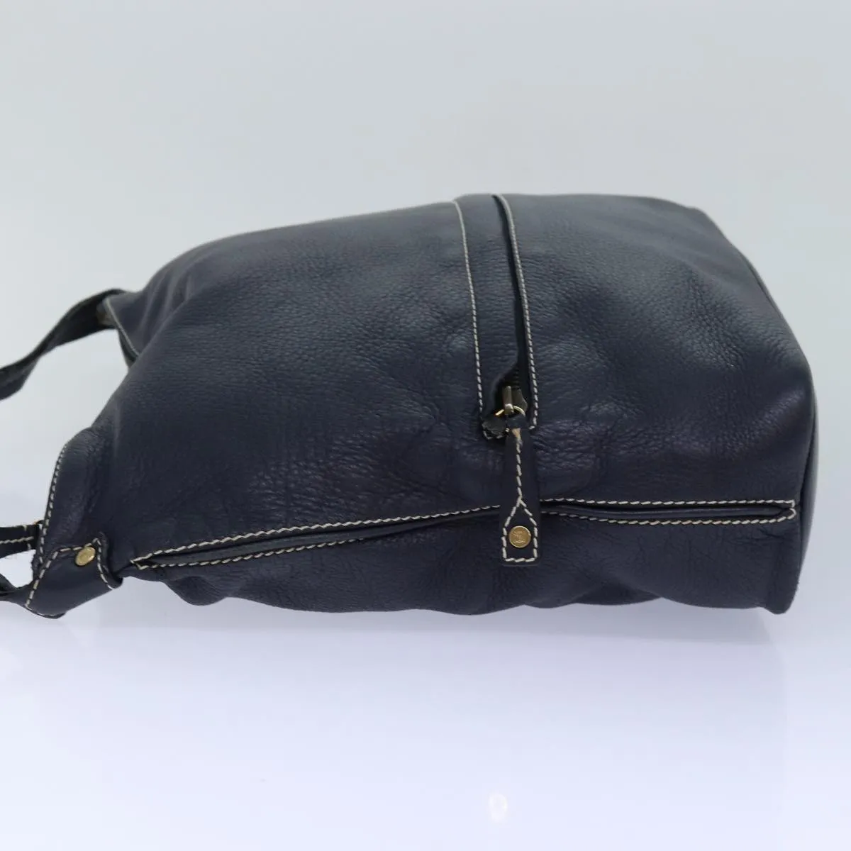 CELINE Shoulder Bag Leather Navy Gold Auth 85861