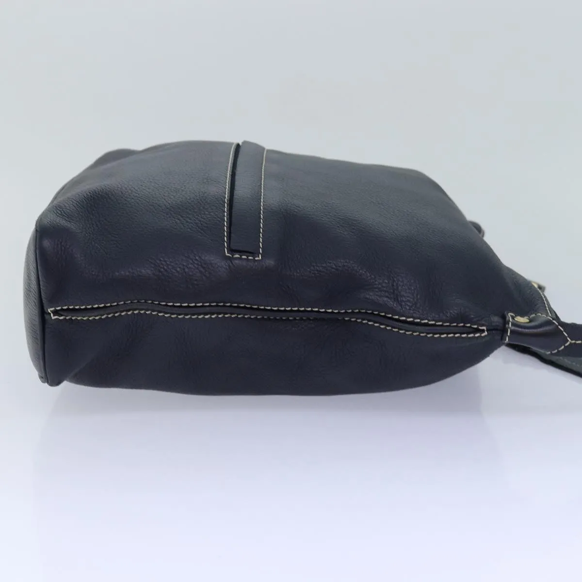 CELINE Shoulder Bag Leather Navy Gold Auth 85861