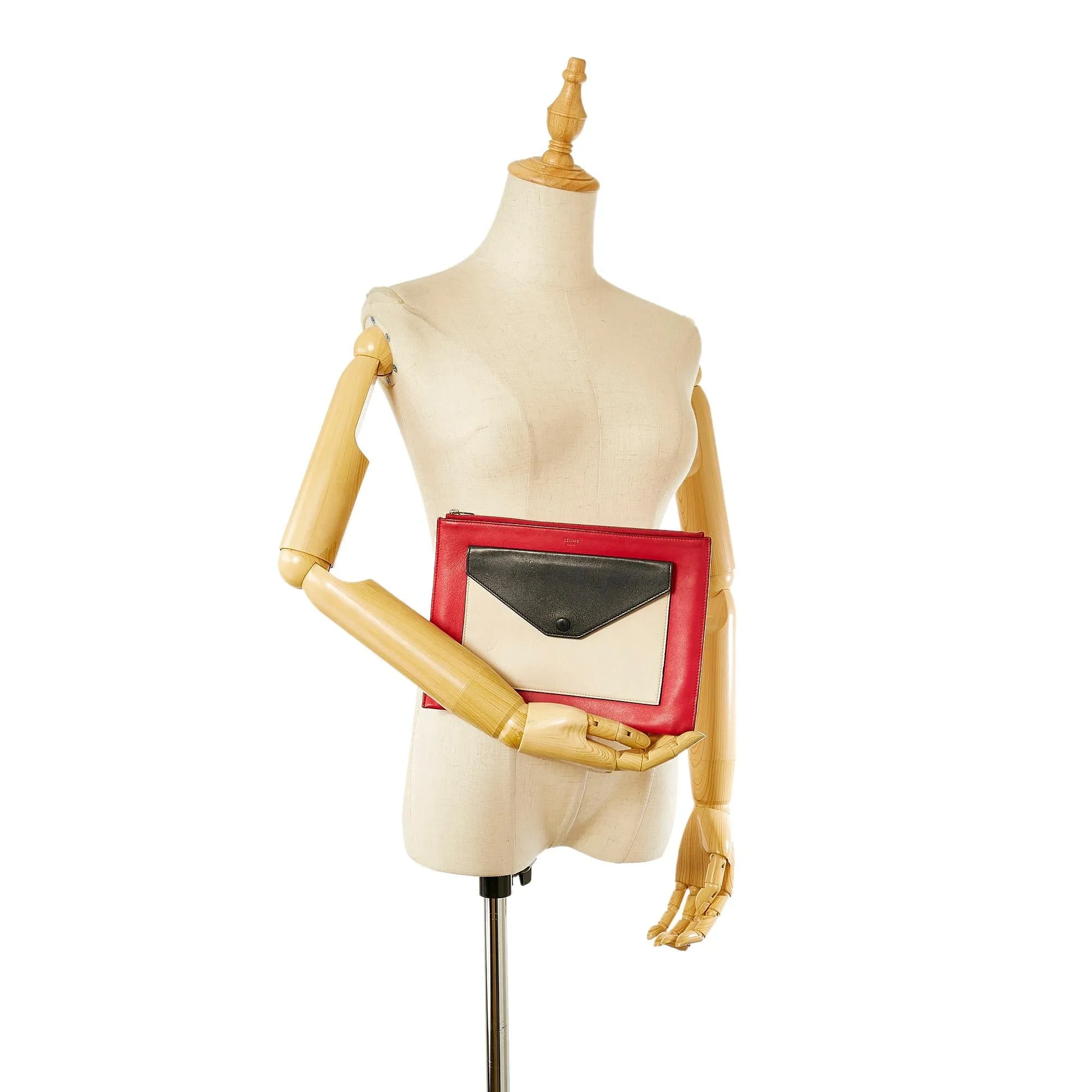 Celine Tri-Color Zip Envelope Leather Clutch