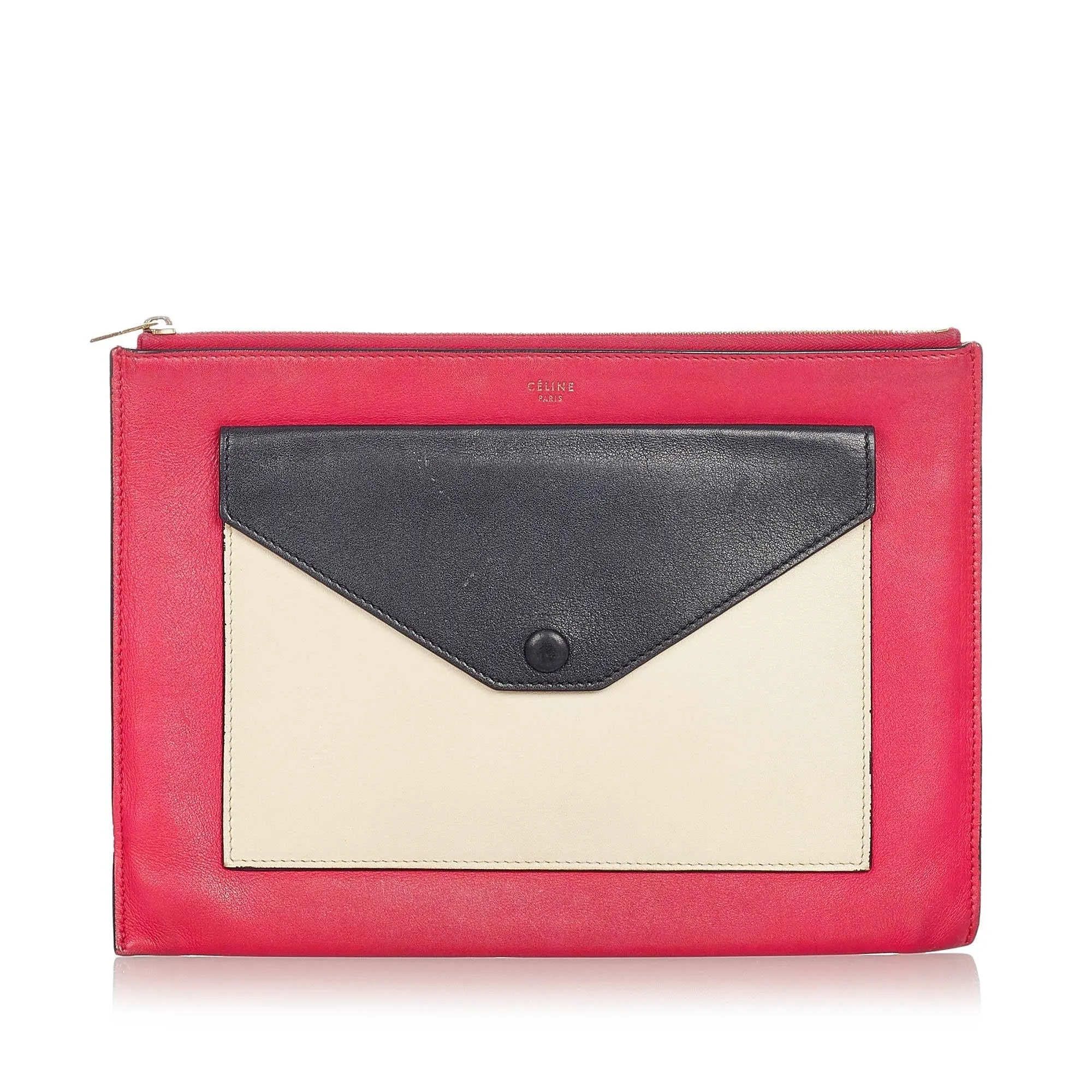 Celine Tri-Color Zip Envelope Leather Clutch