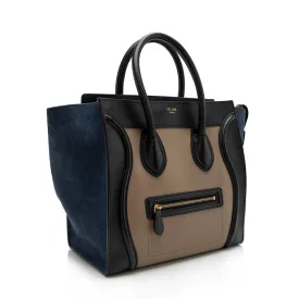 Celine Tricolor Leather Canvas Mini Luggage Tote