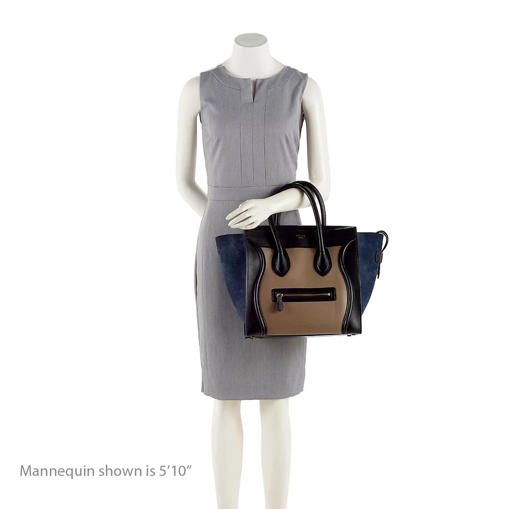 Celine Tricolor Leather Canvas Mini Luggage Tote
