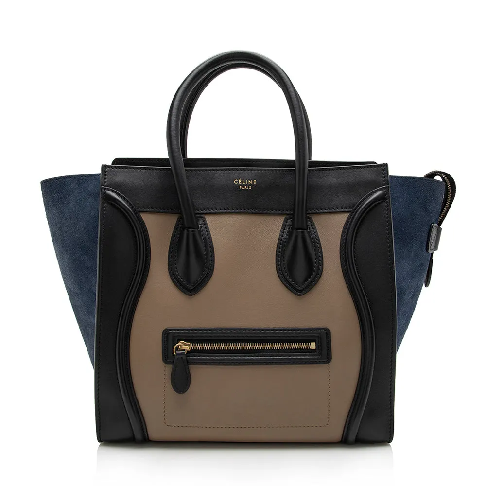 Celine Tricolor Leather Canvas Mini Luggage Tote