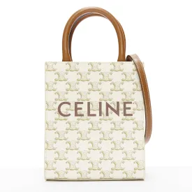 CELINE Vertical Cabas brown Tromphe logo beige monogram mini crossbody tote bag