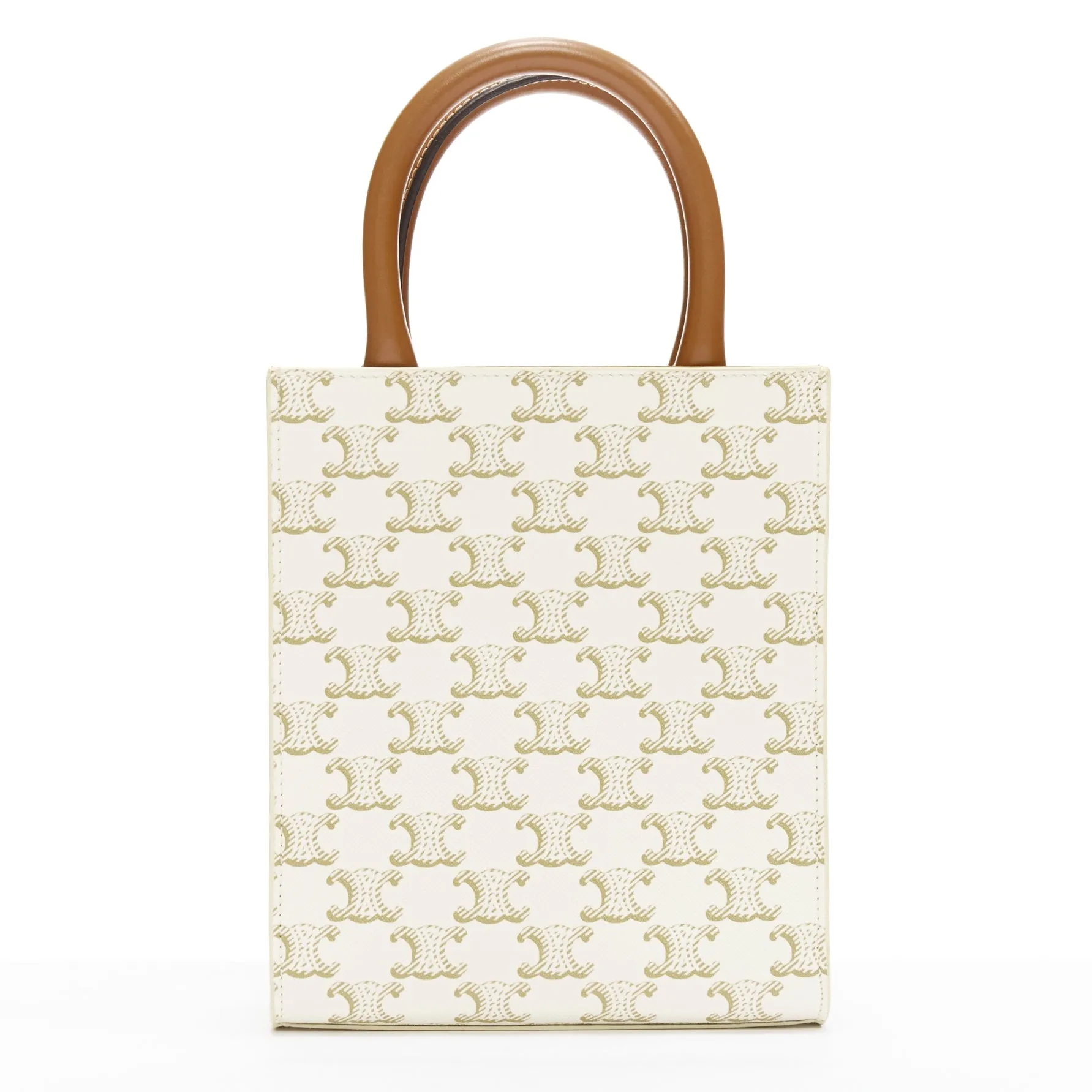 CELINE Vertical Cabas brown Tromphe logo beige monogram mini crossbody tote bag