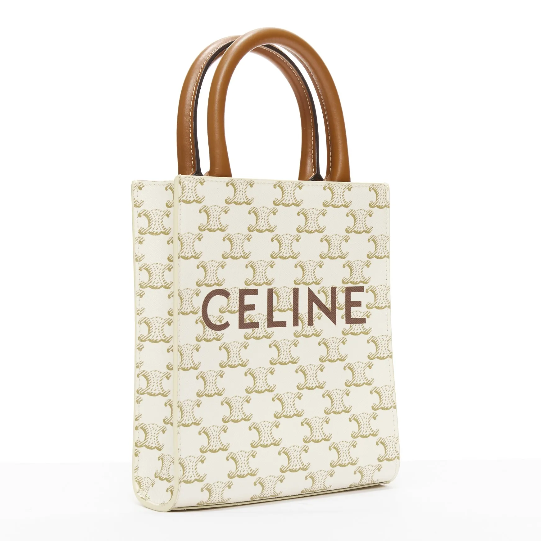 CELINE Vertical Cabas brown Tromphe logo beige monogram mini crossbody tote bag