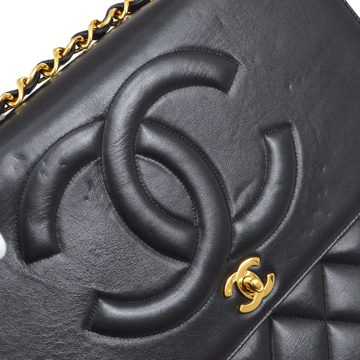 Chanel 1991-1994 CC Flap Maxi Black Lambskin 65023