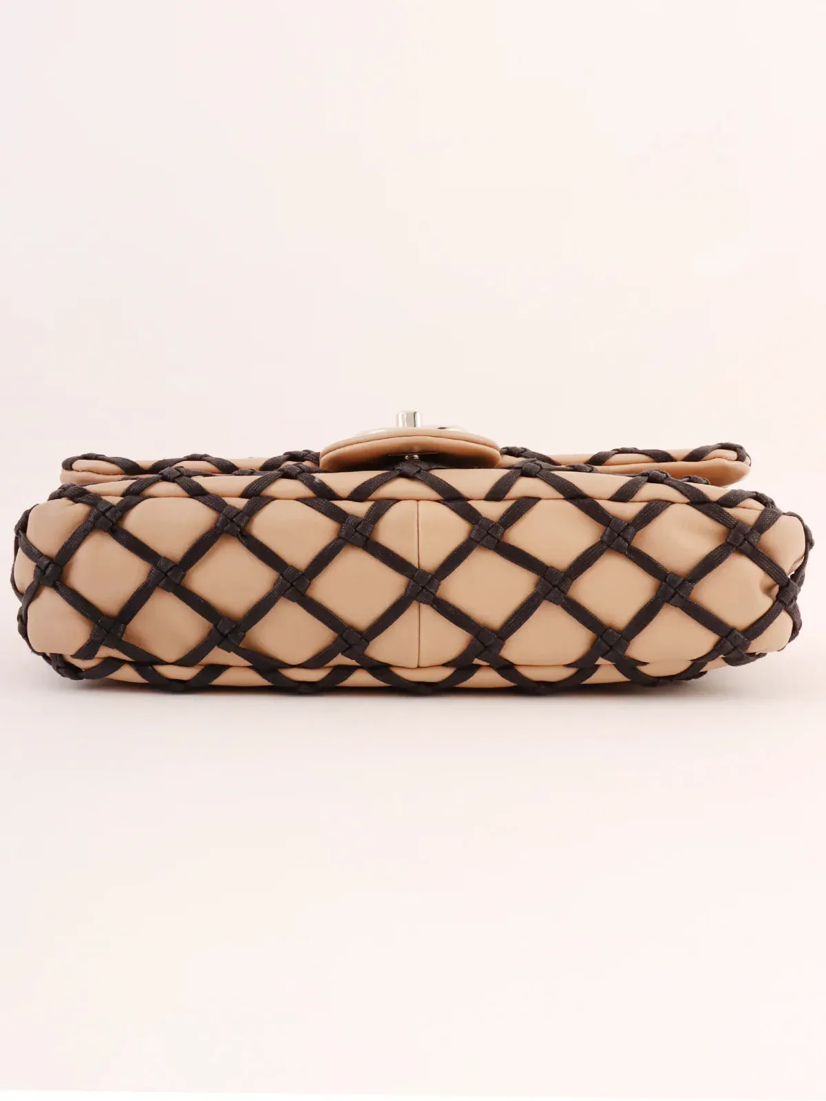 CHANEL Around 2010 Made Clochette Turn-Lock Chain Shoulder Bag Beige/Black
