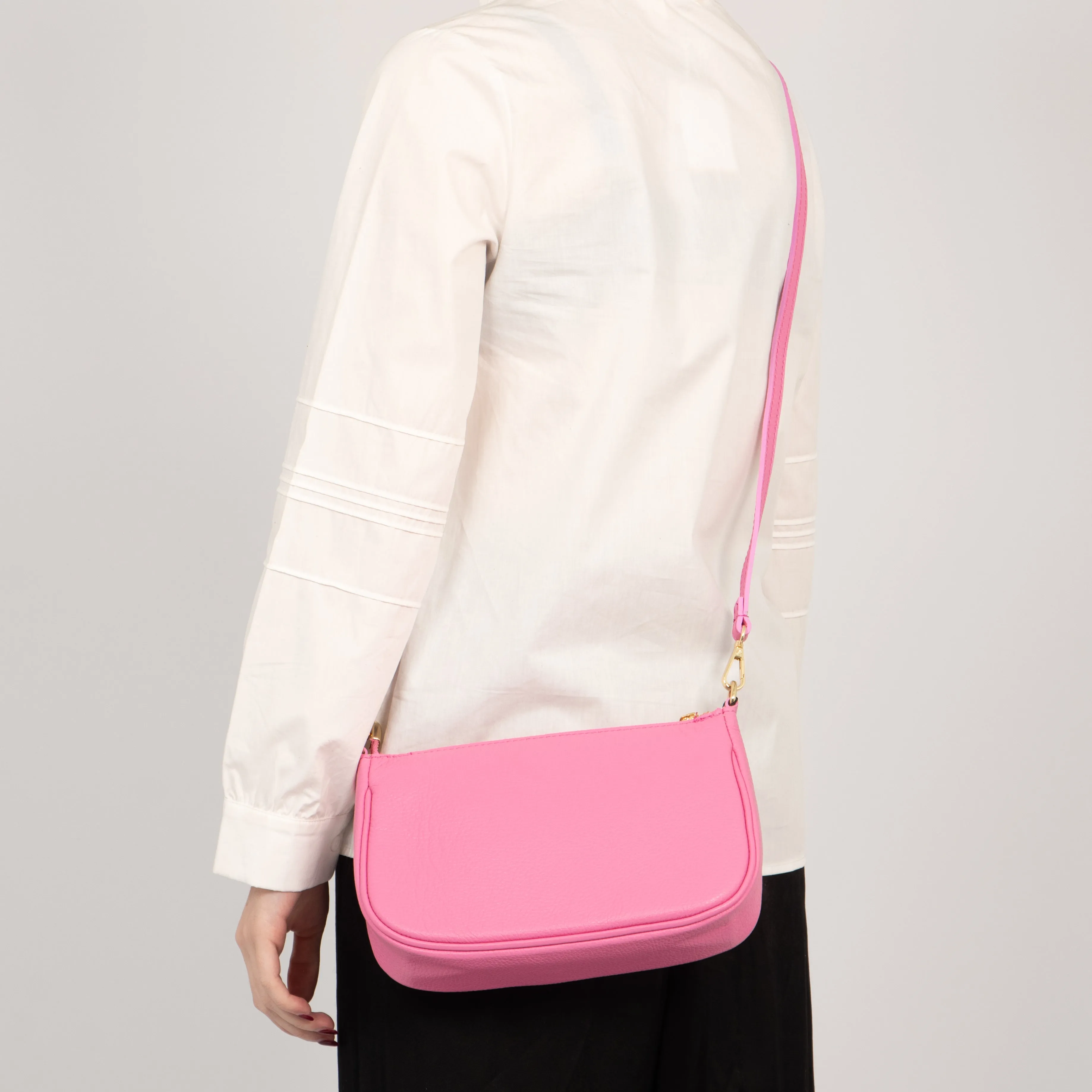 Chloe - Italian Leather Baguette Bag - Hot Pink, Pebbled
