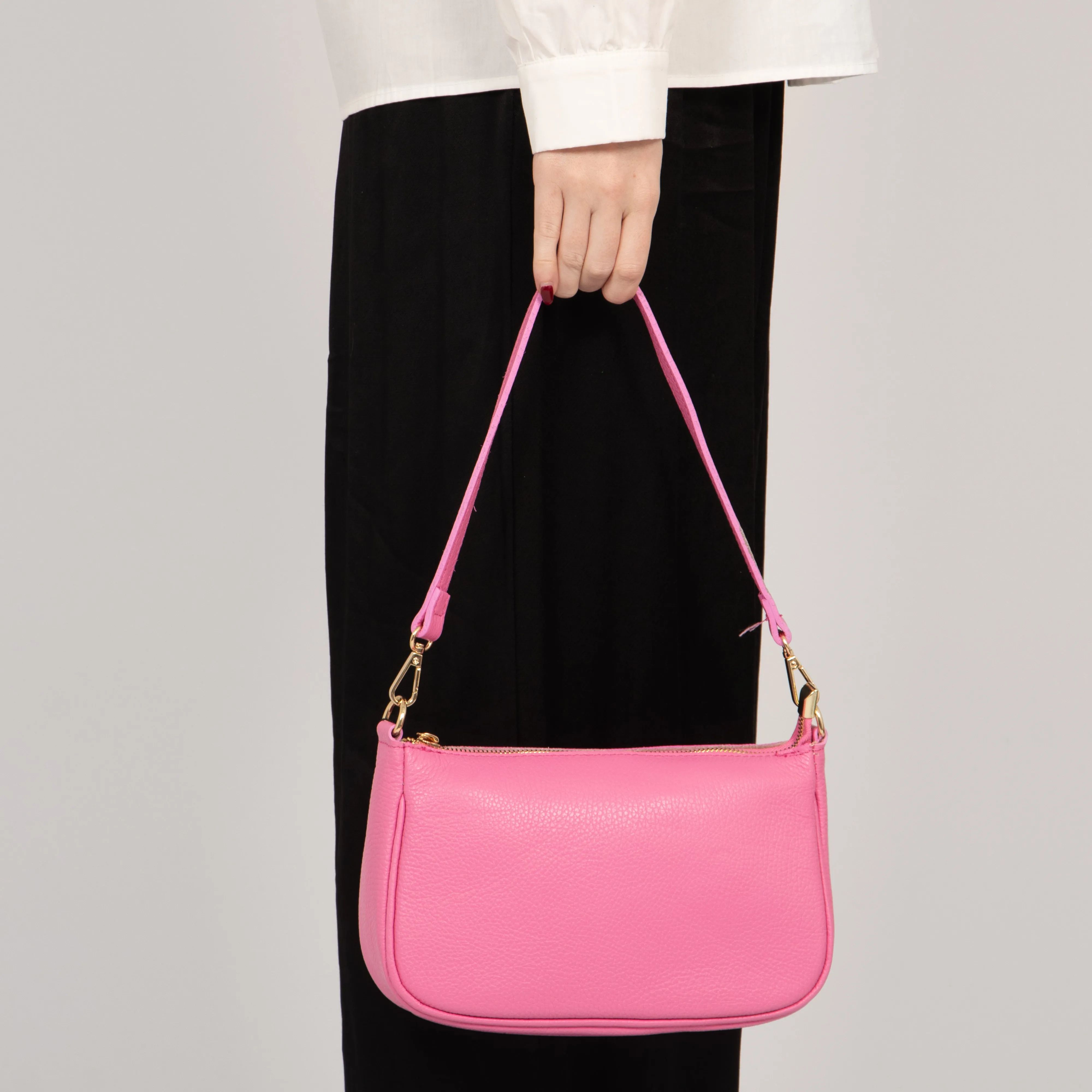 Chloe - Italian Leather Baguette Bag - Hot Pink, Pebbled