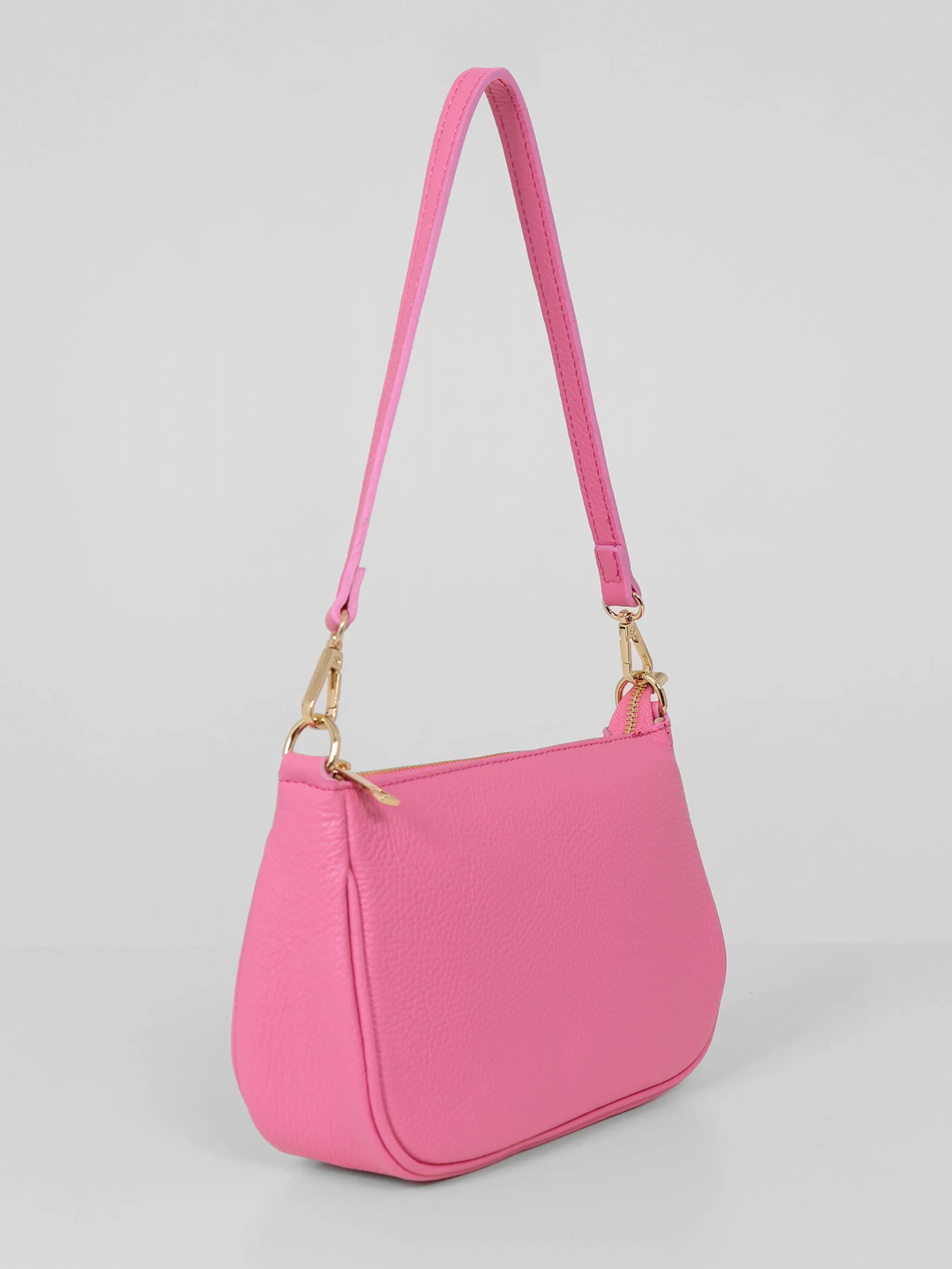 Chloe - Italian Leather Baguette Bag - Hot Pink, Pebbled