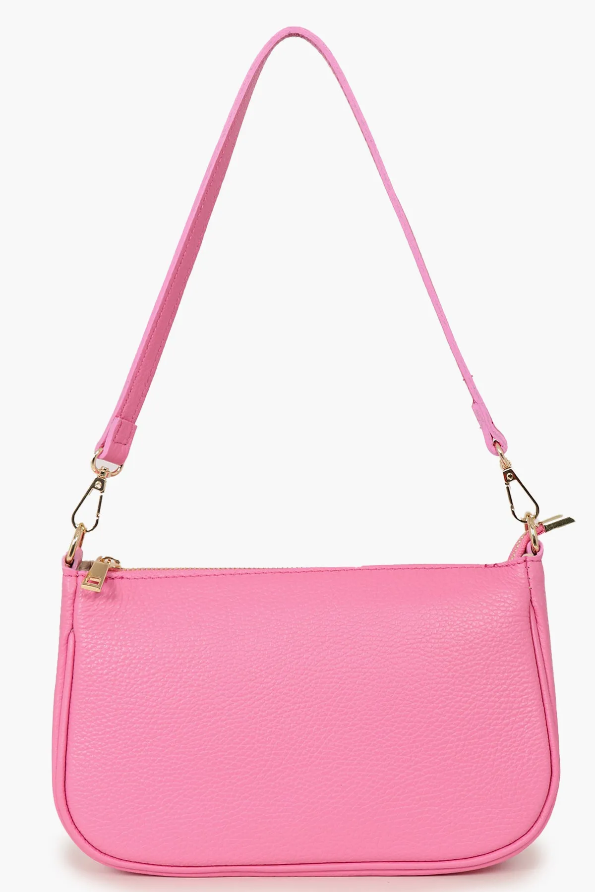 Chloe - Italian Leather Baguette Bag - Hot Pink, Pebbled