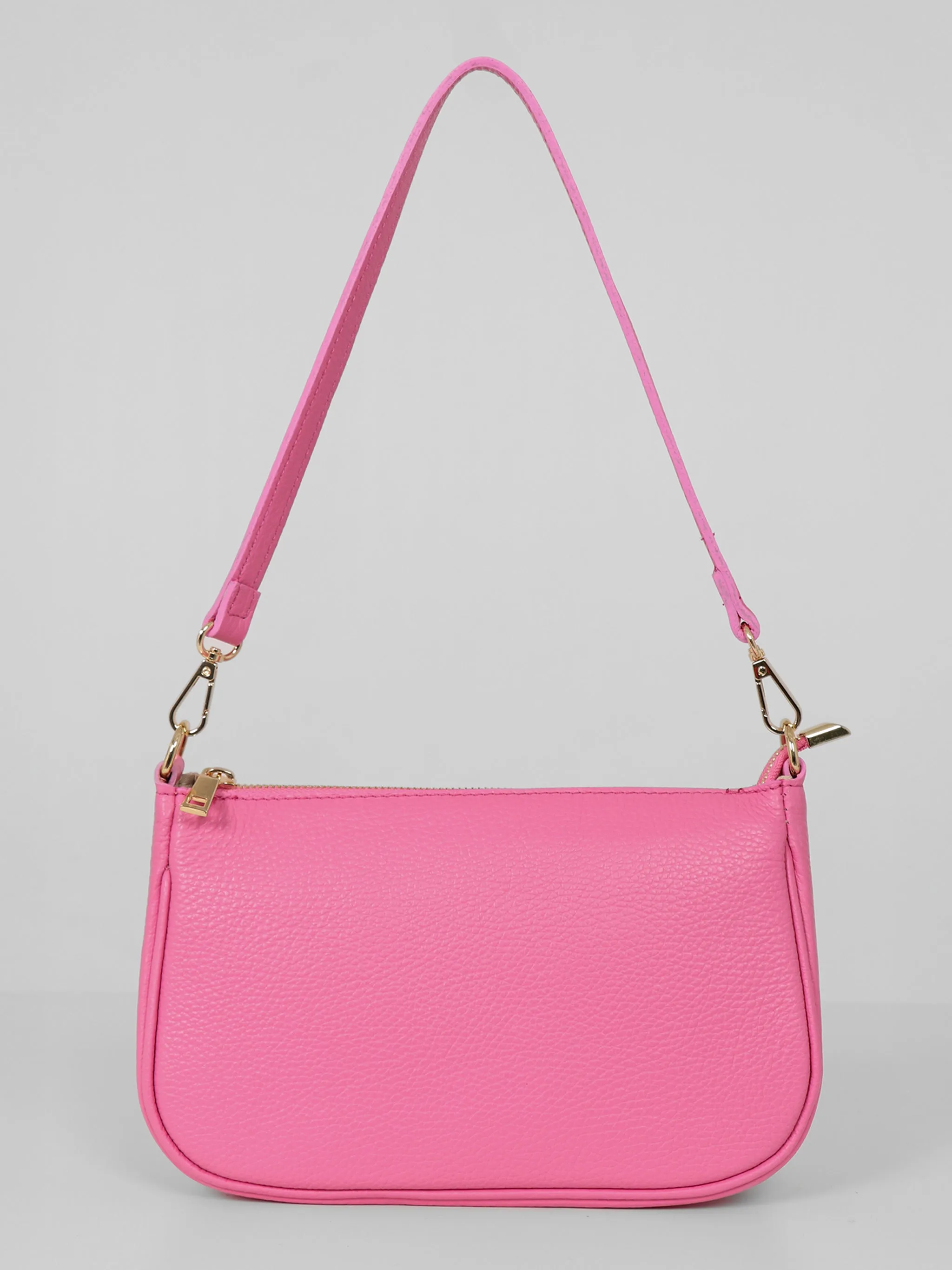 Chloe - Italian Leather Baguette Bag - Hot Pink, Pebbled