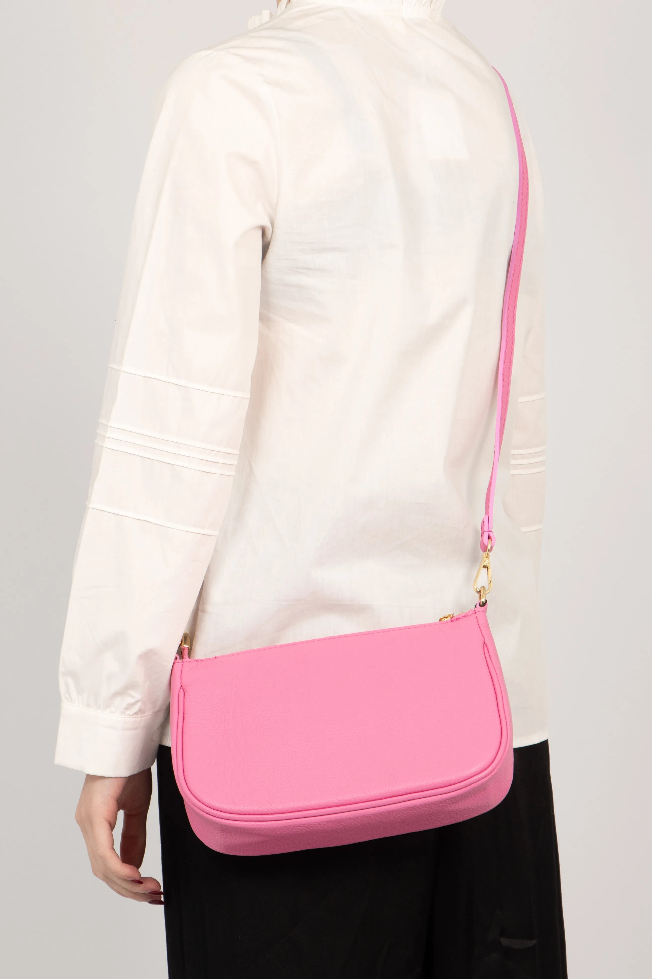 Chloe - Italian Leather Baguette Bag - Hot Pink, Pebbled