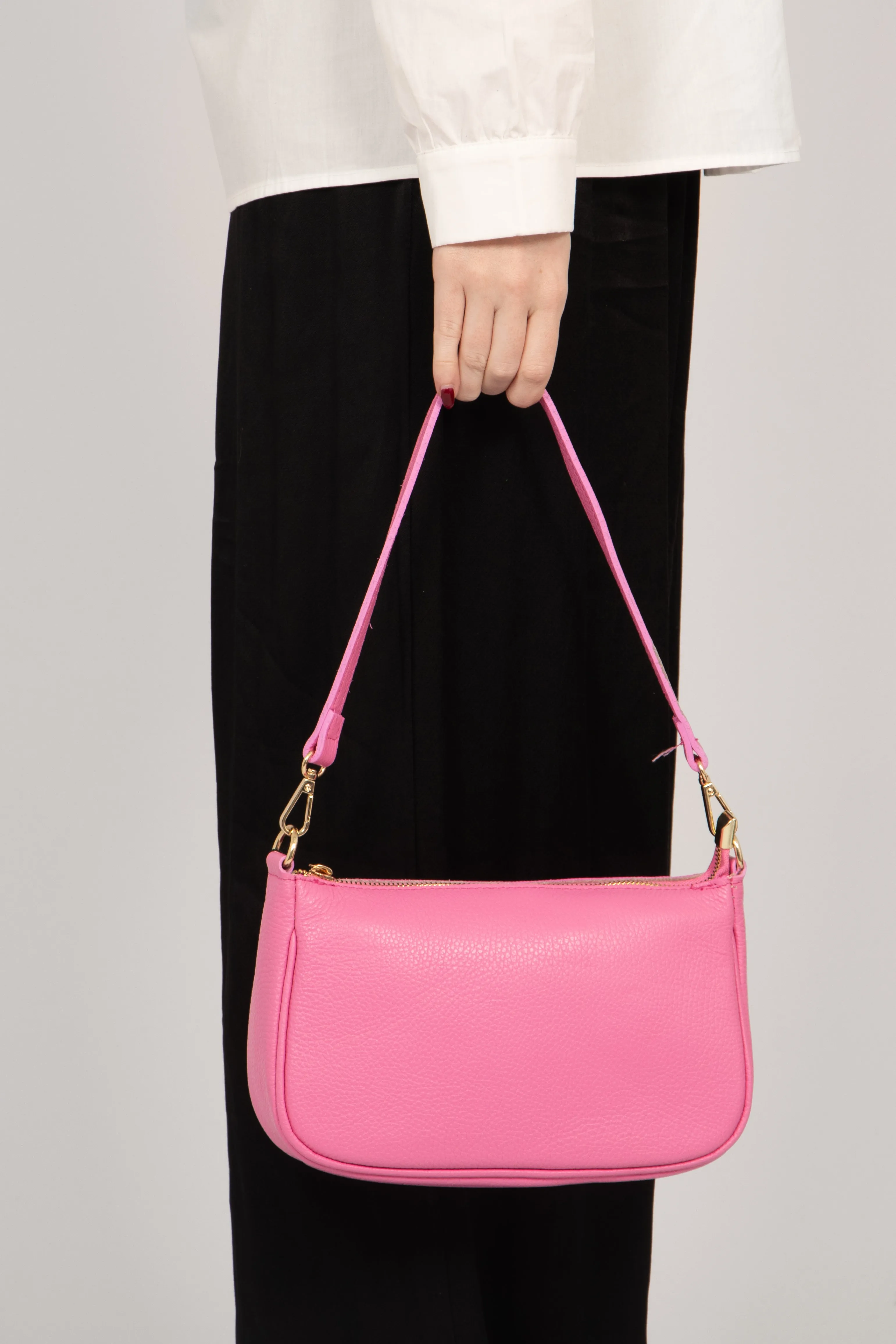 Chloe - Italian Leather Baguette Bag - Hot Pink, Pebbled