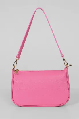 Chloe - Italian Leather Baguette Bag - Hot Pink, Pebbled