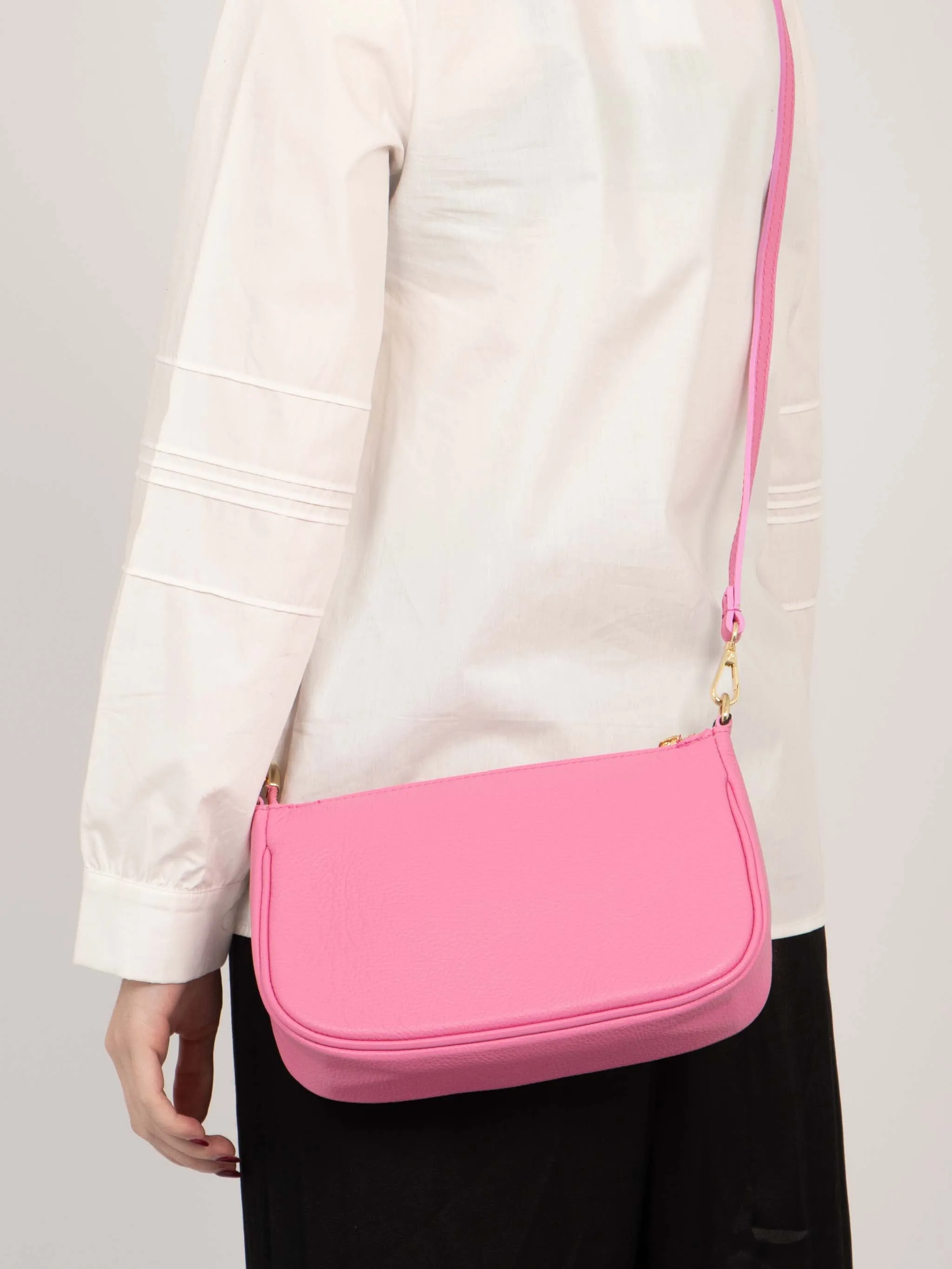 Chloe - Italian Leather Baguette Bag - Hot Pink, Pebbled
