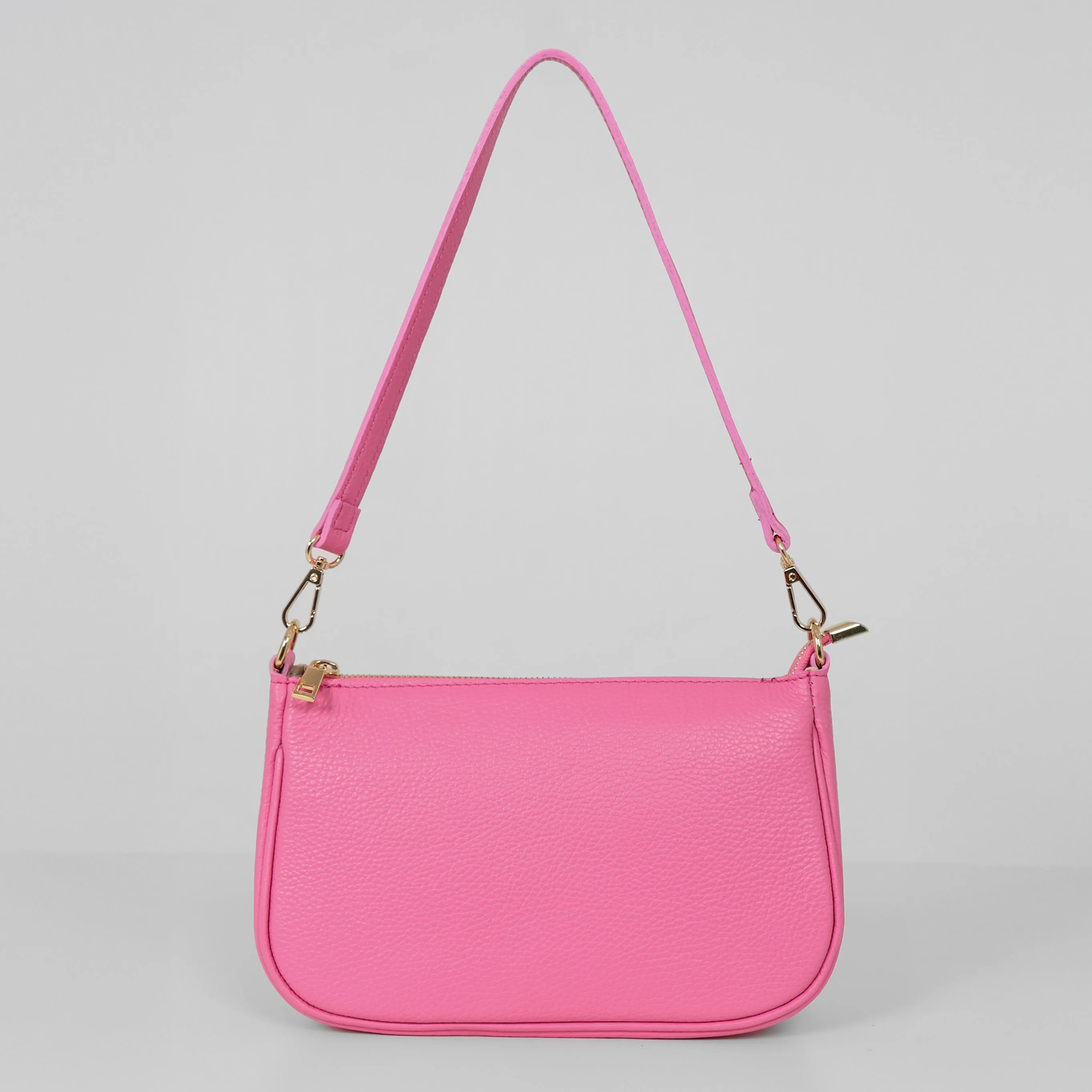 Chloe - Italian Leather Baguette Bag - Hot Pink, Pebbled