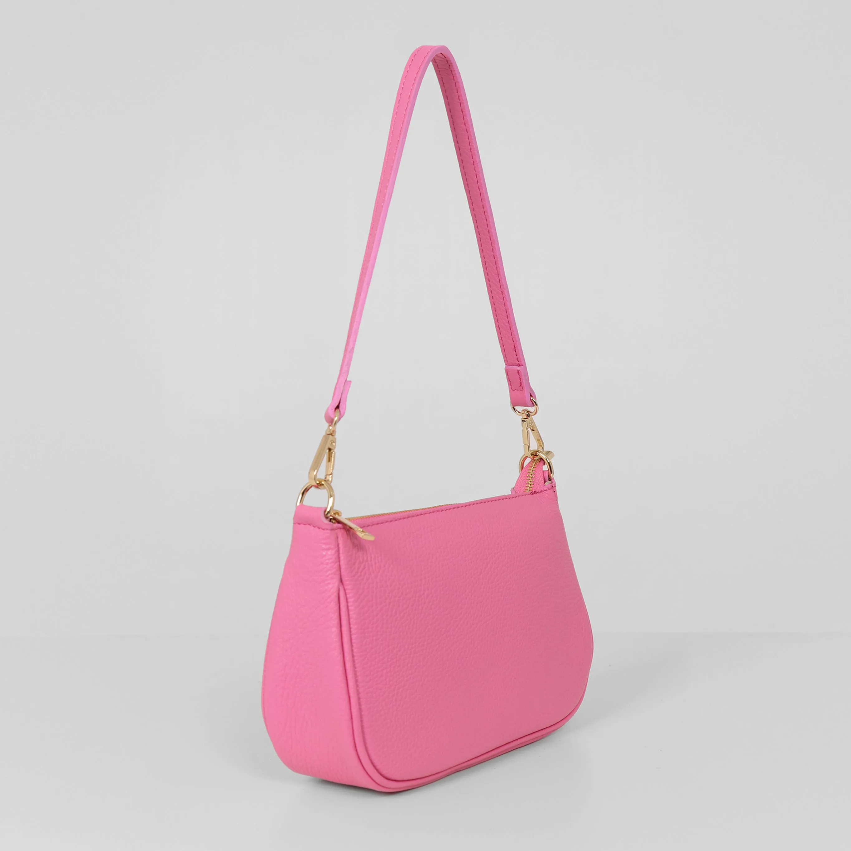 Chloe - Italian Leather Baguette Bag - Hot Pink, Pebbled