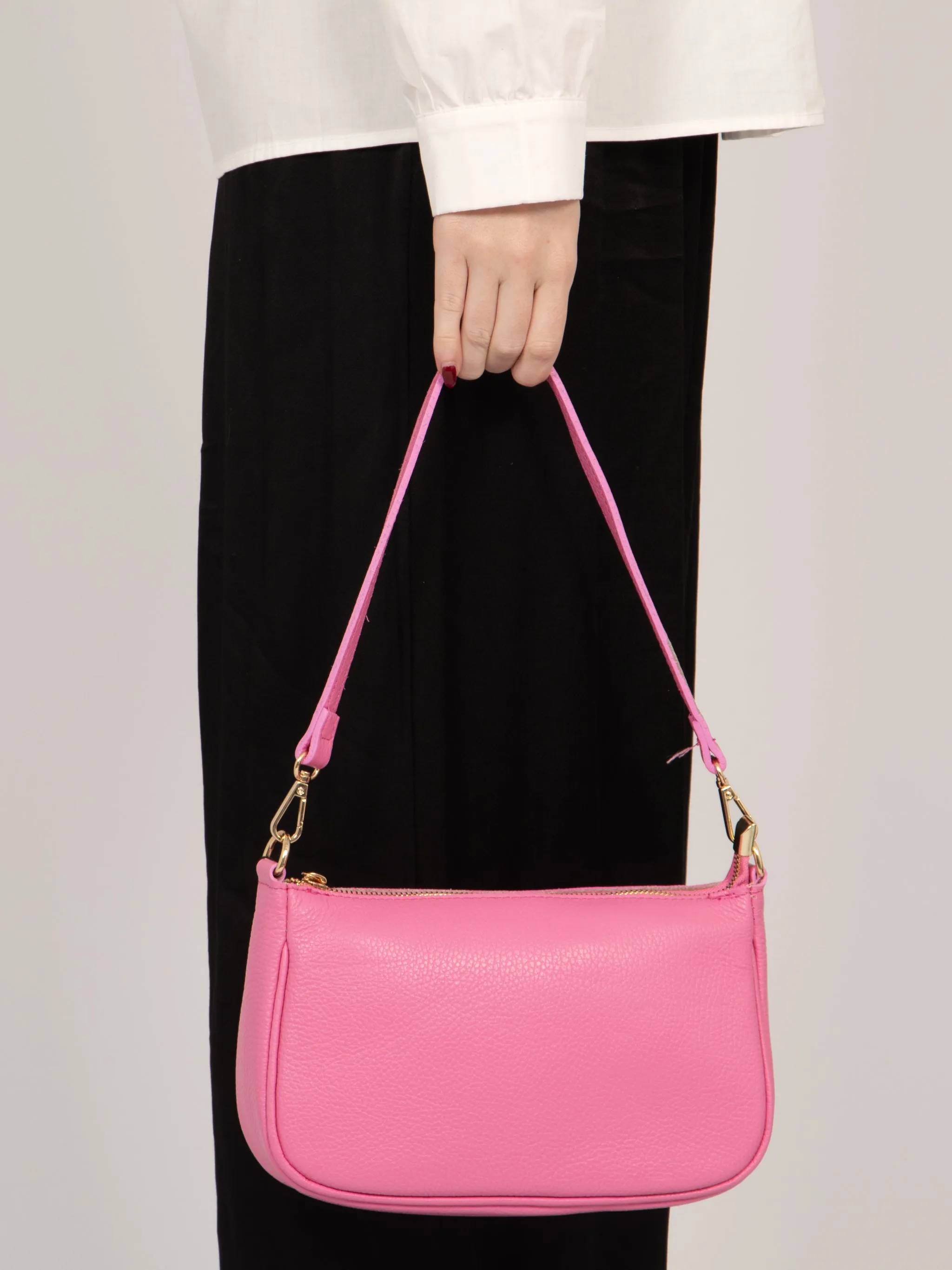 Chloe - Italian Leather Baguette Bag - Hot Pink, Pebbled