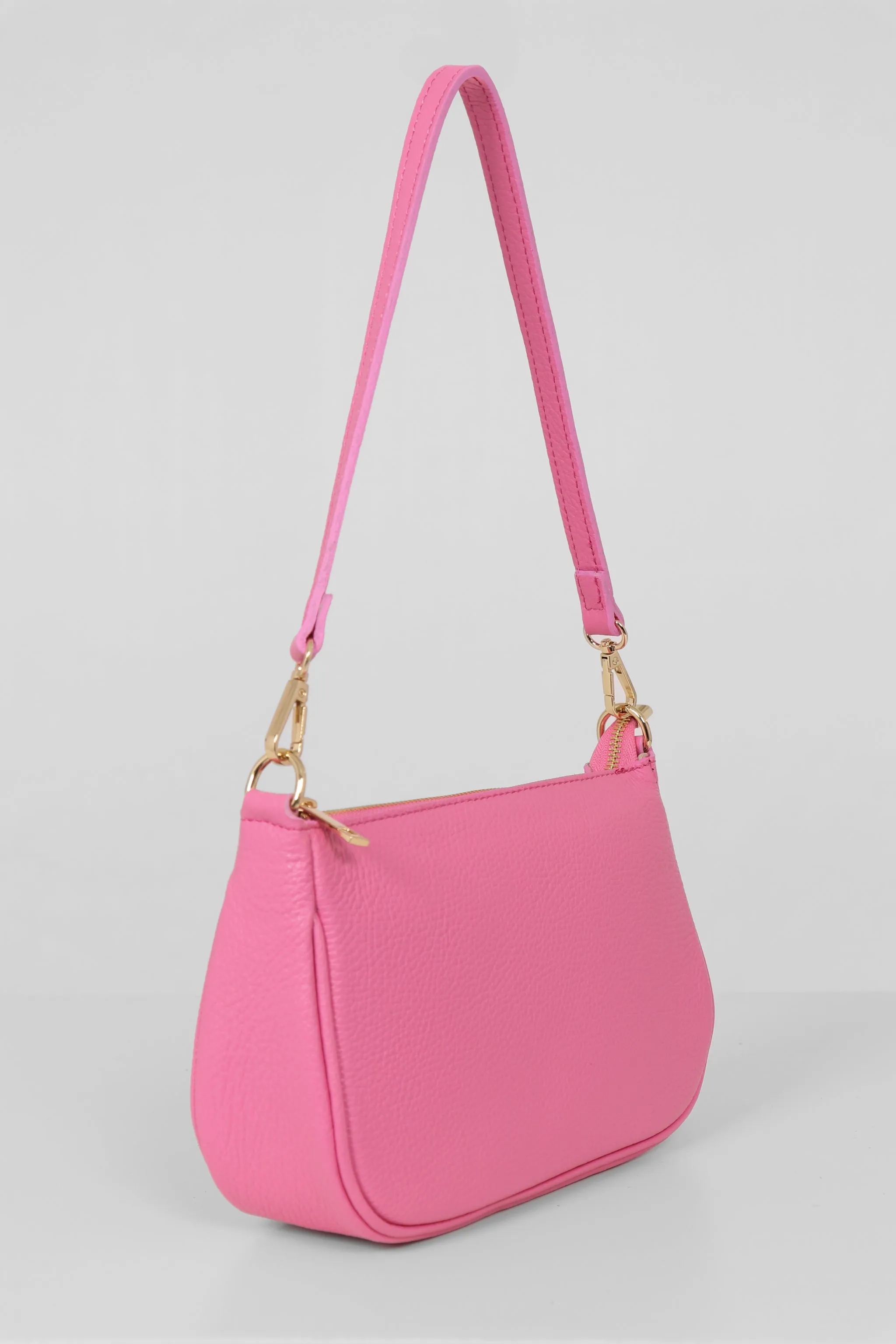 Chloe - Italian Leather Baguette Bag - Hot Pink, Pebbled